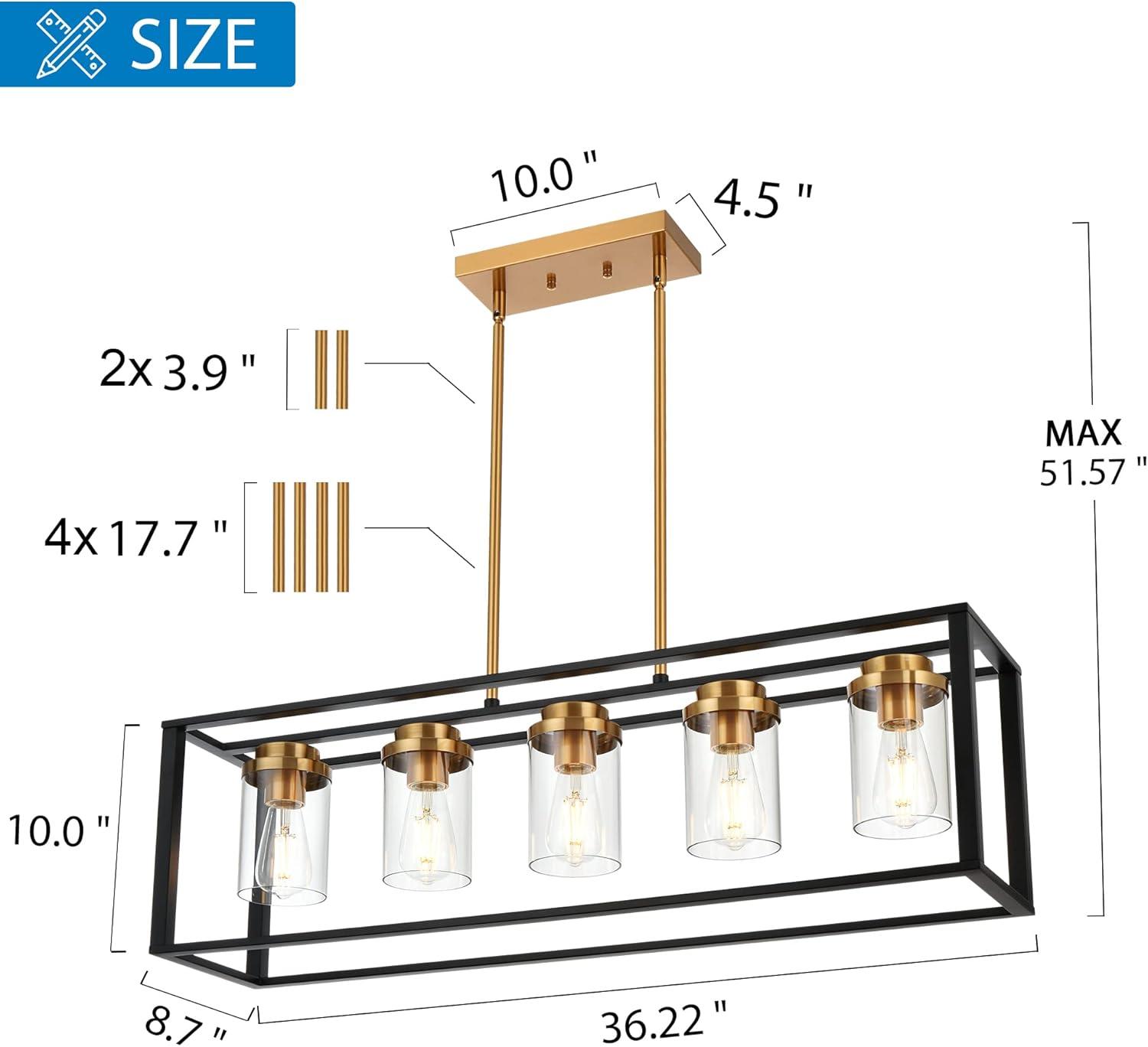 Modern Black and Brass 5-Light Island Chandelier with Glass Shades