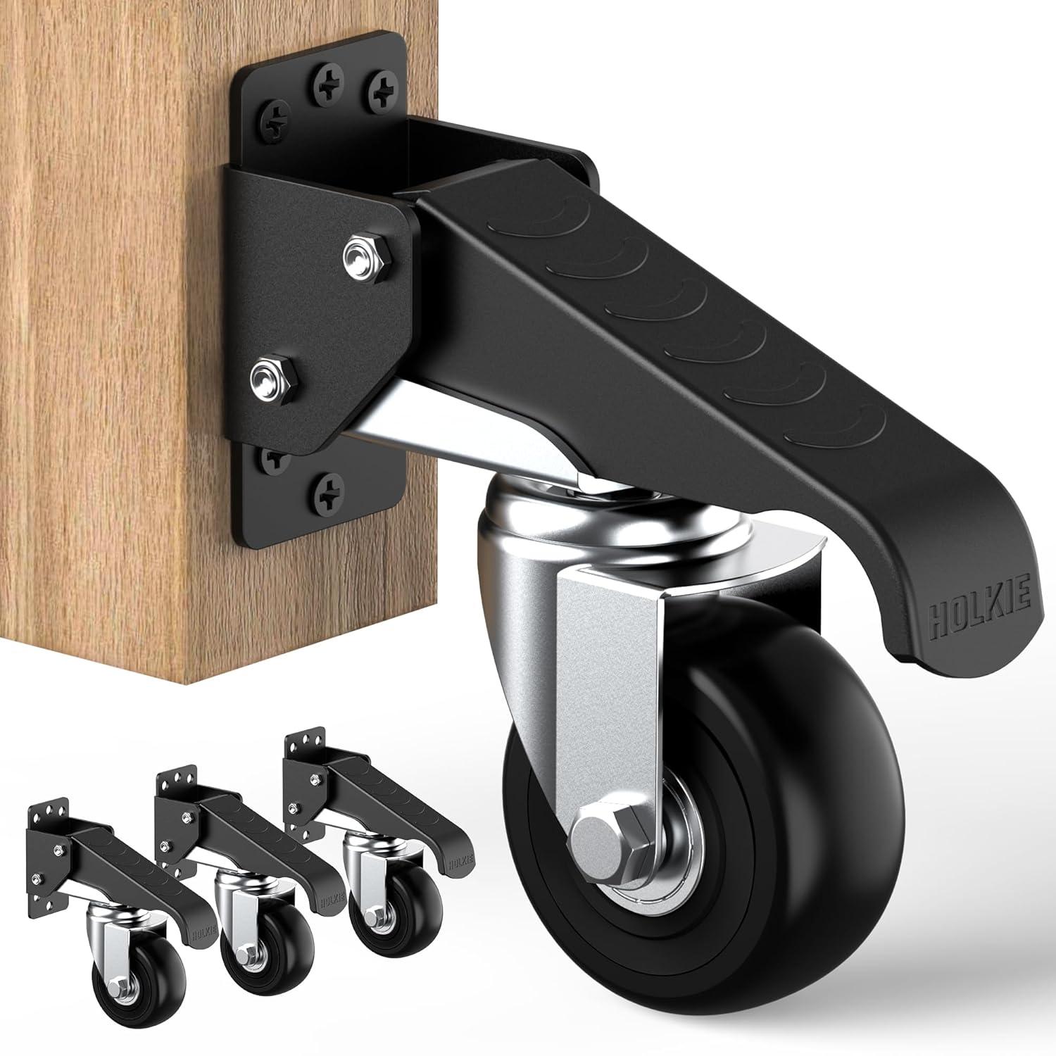 HOLKIE Heavy Duty Retractable Black Steel Workbench Casters