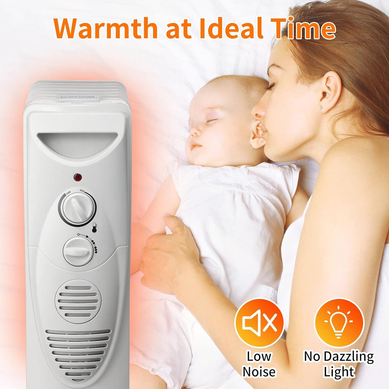 ZAFRO Oil Filled Radiator Heater, 1500W Portable Space Heater with Adjustable Thermostat, Oil Heater with 3 Heat Settings, with Tip-Over & Overheat Protection for Indoor, Room, Office and Home Grey