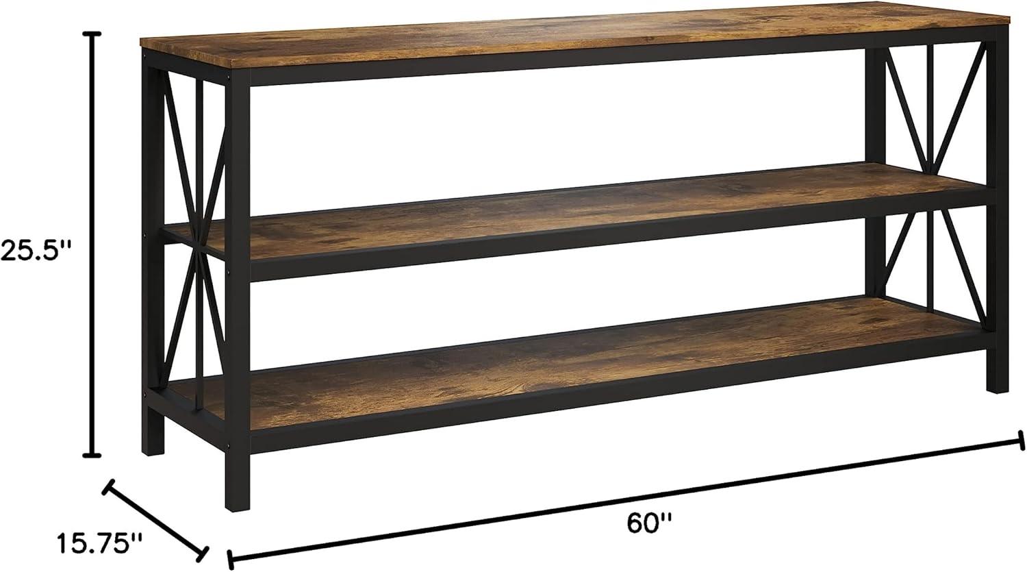 Barnwood Brown 66" Farmhouse TV Stand with Metal Frame