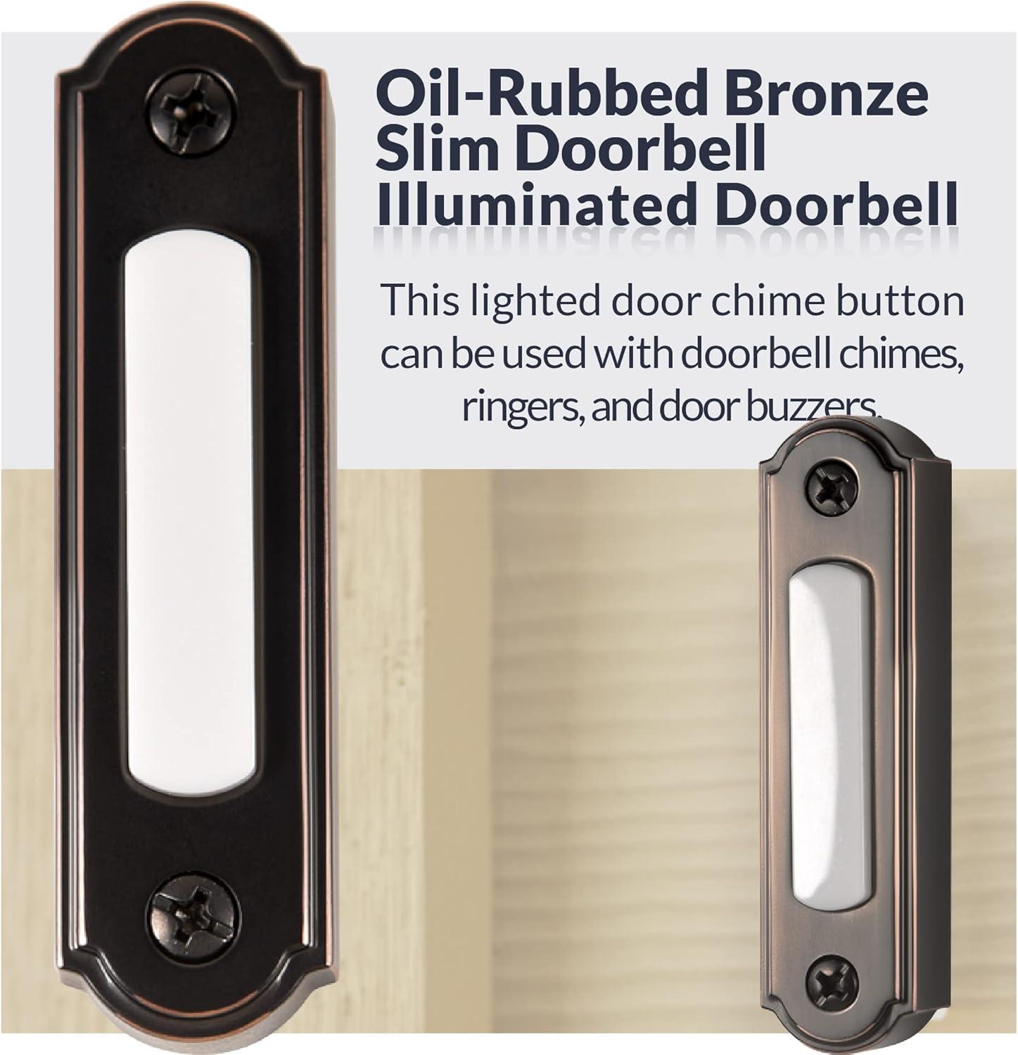 Newhouse Hardware LED Lighted Metal Door Chime Push Button (Oil-Rubbed Bronze) | Surface Mount Lighted Door Bell Button | Replacement Wired Doorbell Button for Most Door Bell Chimes