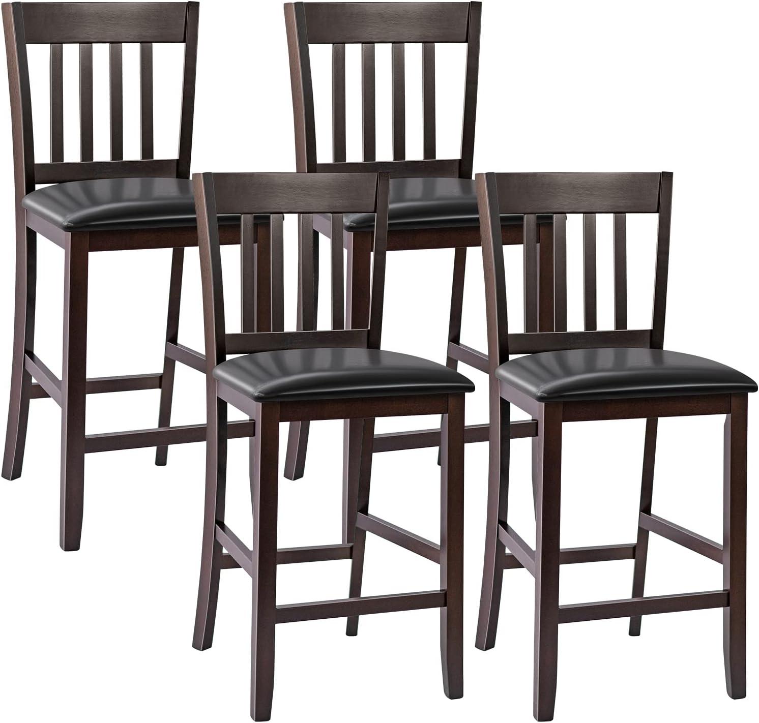 Espresso Elegance 25" Wood & Leather Square Bar Stool Set of 4