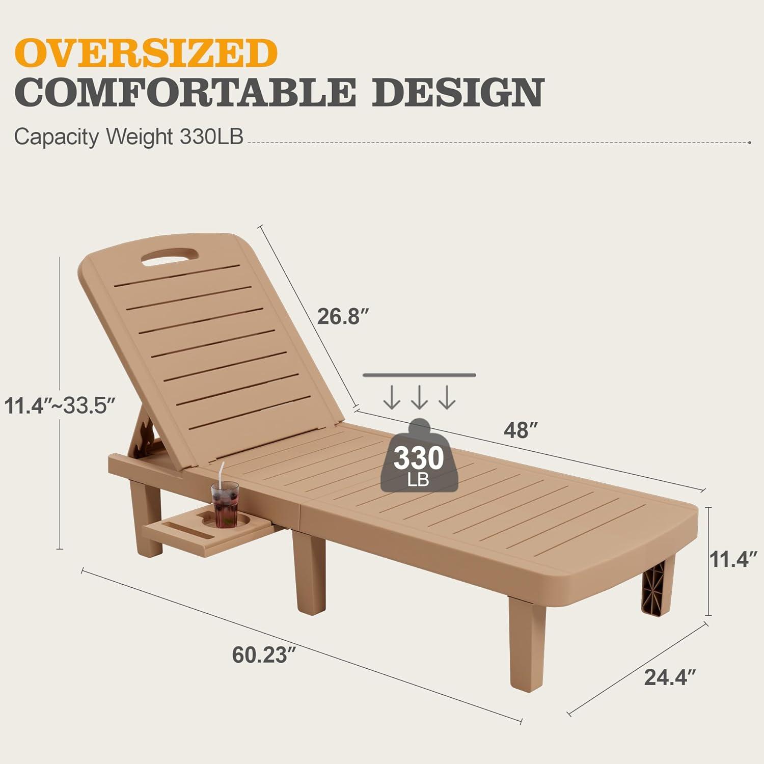 Devoko Outdoor Chaise Lounge Chair Set of 2 for Outside Pool Patio, Adjustable Waterproof Easy Assembly Chaise Lounge Outdoor (Black, Set of 2)