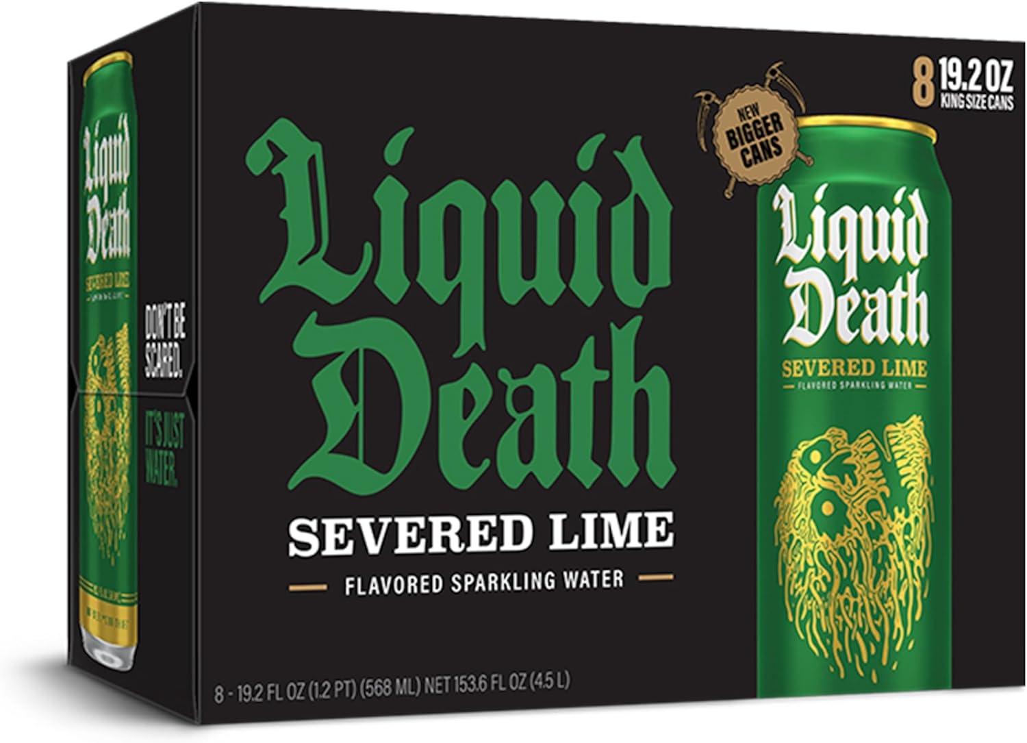 Liquid Death, Severed Lime, Lime-Flavored Sparkling Water, 8-Pack (19.2oz Cans), Low Calorie & No Artificial Sweeteners