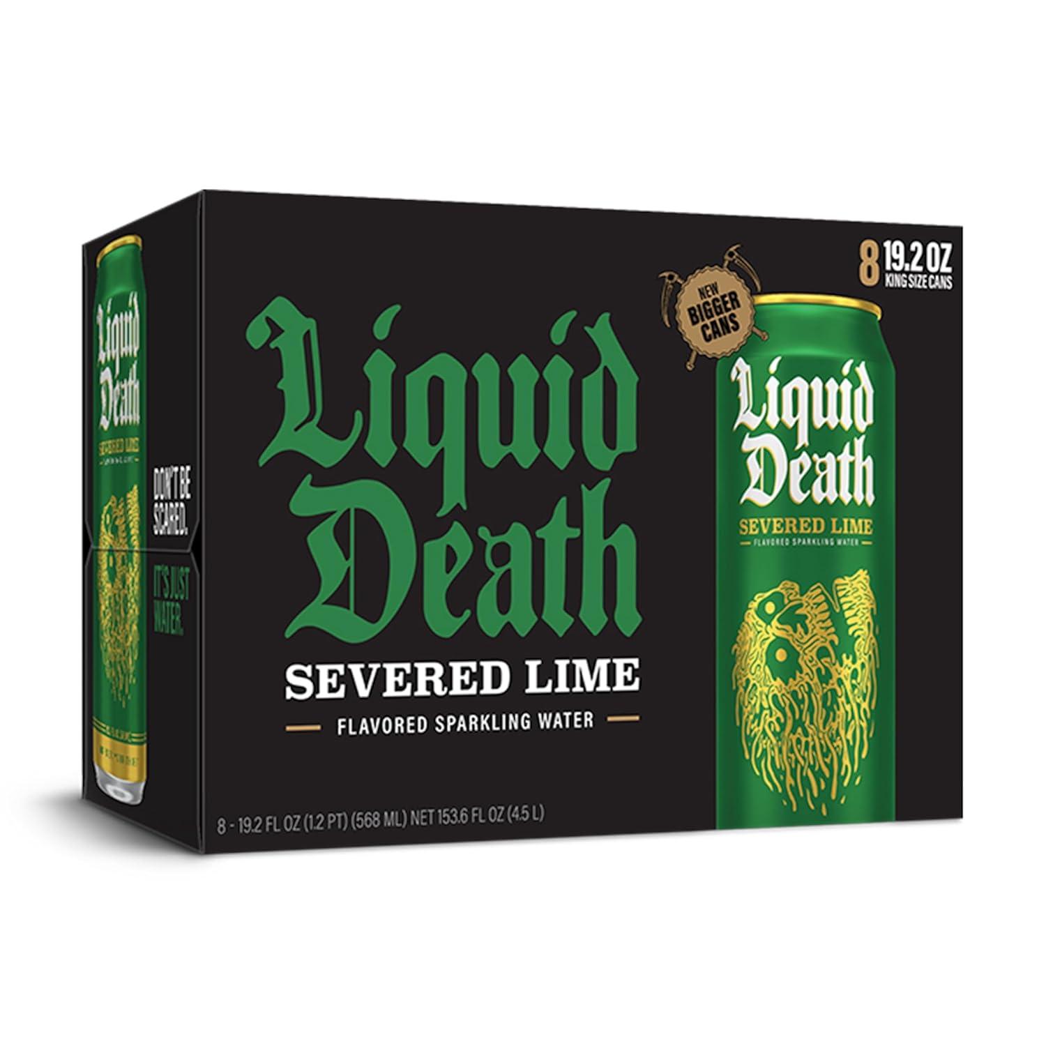 Liquid Death, Severed Lime, Lime-Flavored Sparkling Water, 8-Pack (19.2oz Cans), Low Calorie & No Artificial Sweeteners