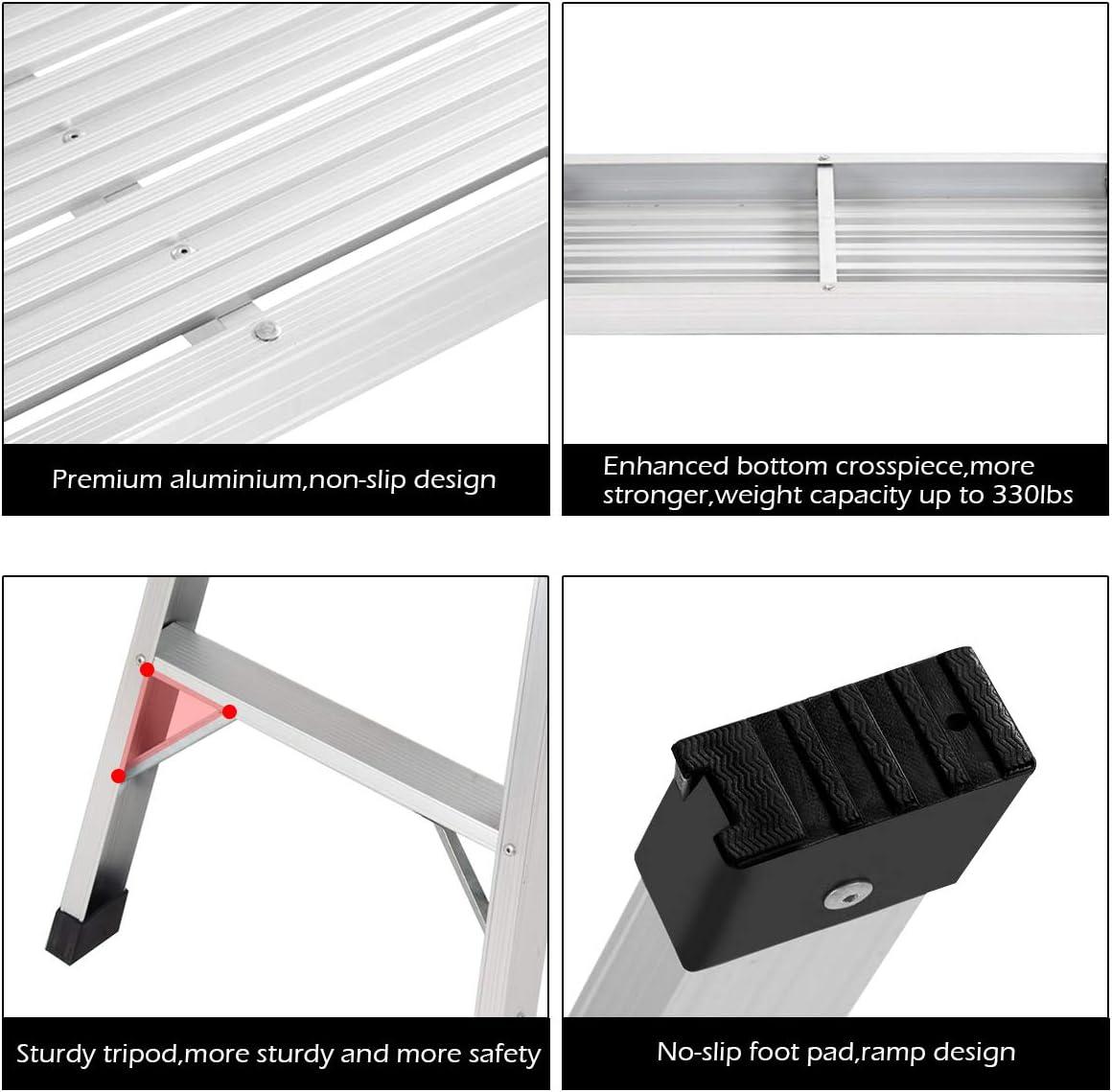 GVN Heavy Duty Portable Bench Aluminum Folding Step Ladder, Capacity Steel Ladder for Household and Office