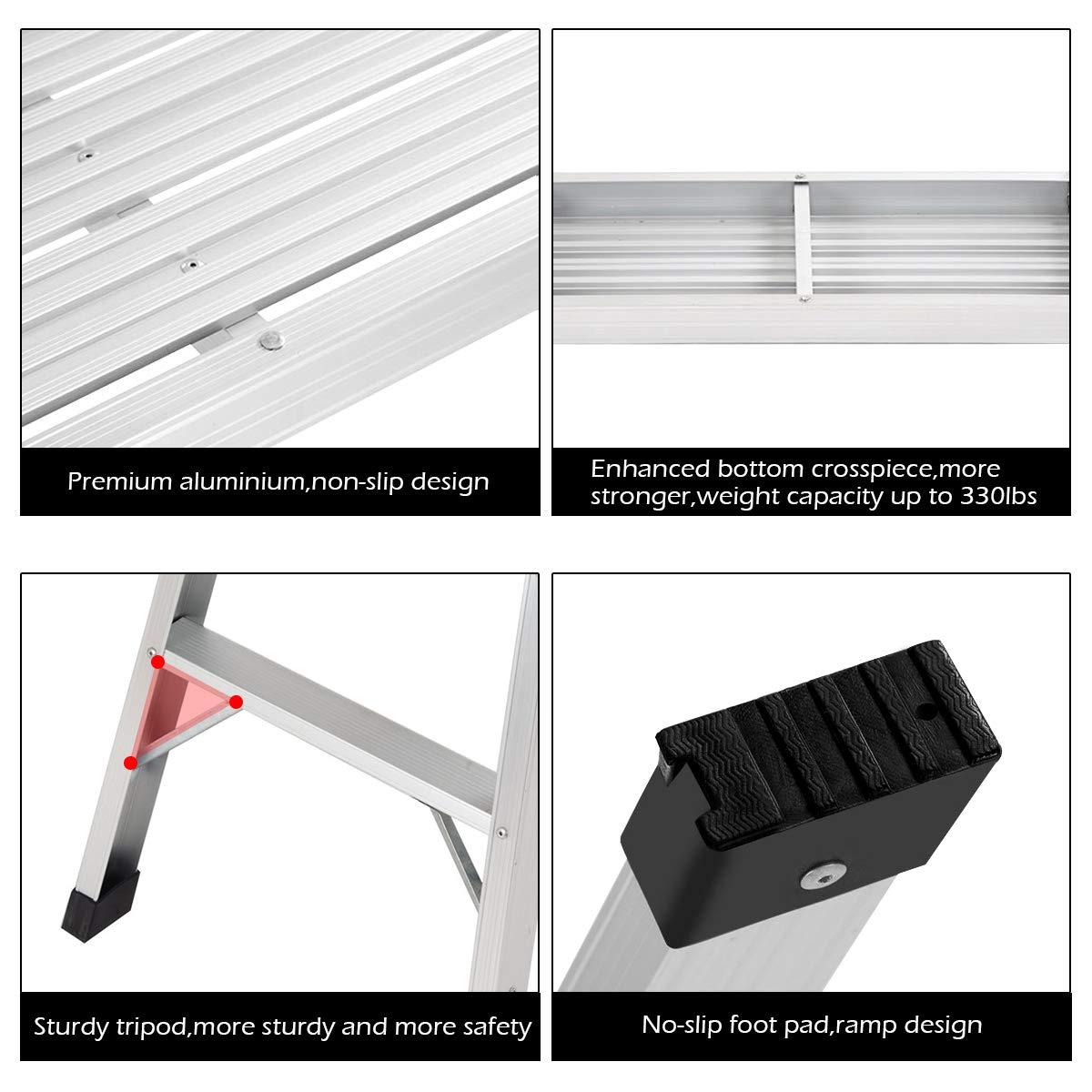 GVN Heavy Duty Portable Bench Aluminum Folding Step Ladder, Capacity Steel Ladder for Household and Office