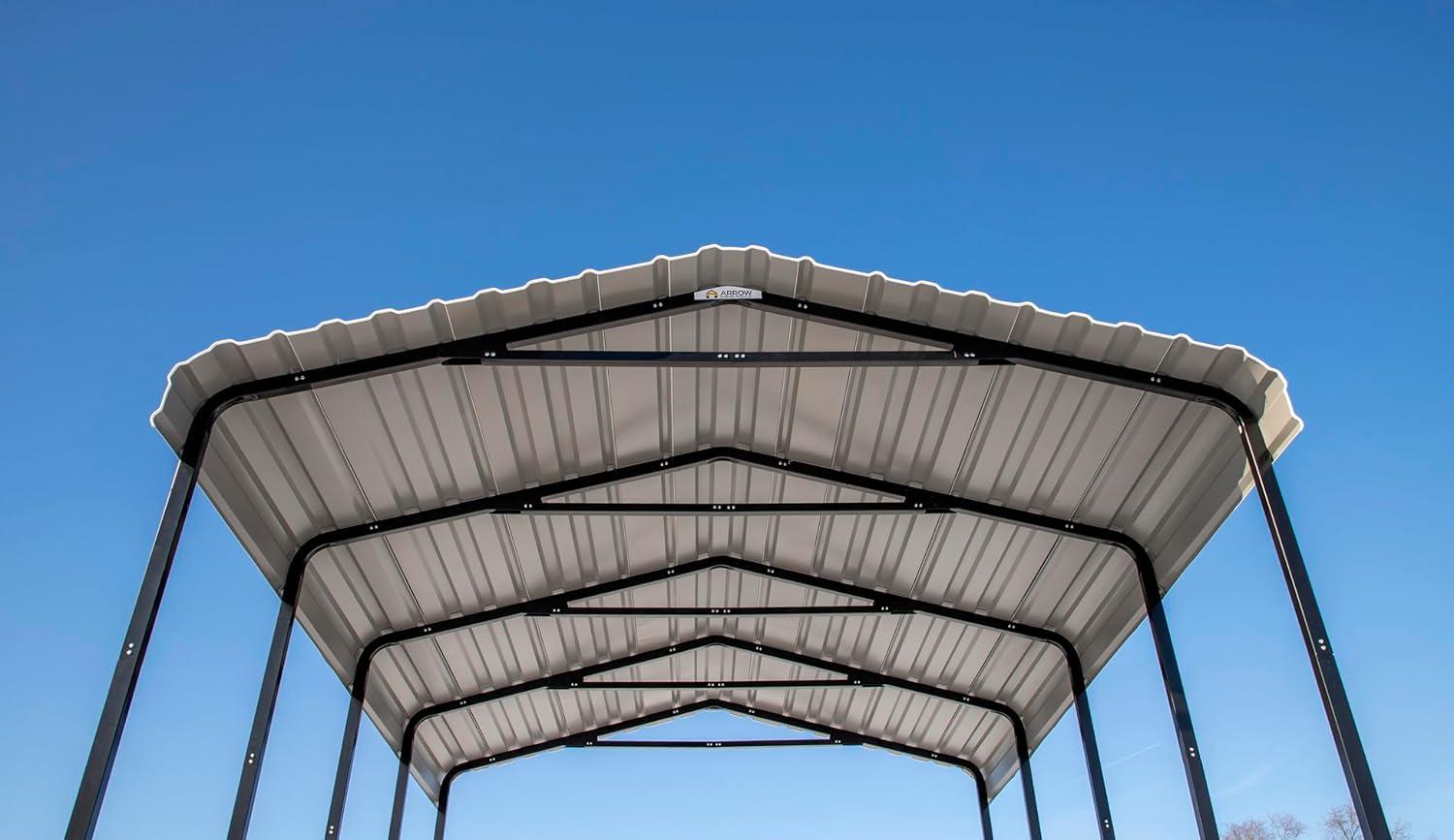 Eggshell Galvanized Steel Peak Carport Kit, 14' x 20' x 14'