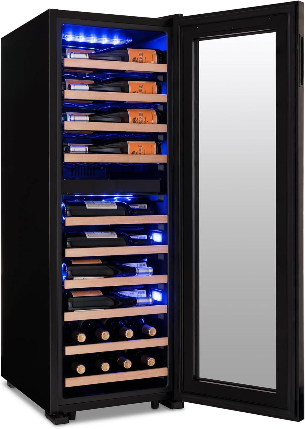 Newair Shadow Series Wine Cooler Refrigerator 56 Bottles Dual Temperature Zones, Freestanding Mirrored Wine and Beverage Fridge