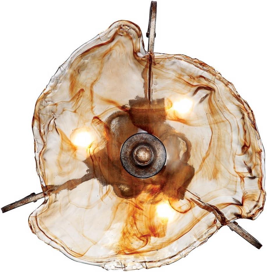 Franklin Iron Works Amber Scroll Modern Ceiling Light Semi Flush Mount Fixture 20 1/4" Wide Golden Bronze Art Glass for Bedroom Kitchen Living Room