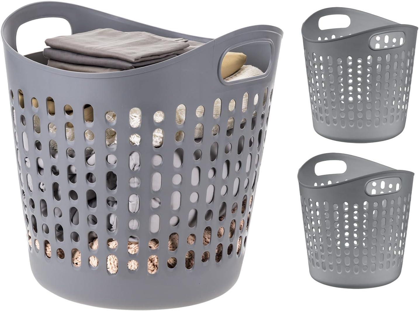 IRIS 3Pack Laundry Basket 40L Durable and Flexible, Portable Round Bin, 1.15 Bushel Hamper for Storage with Ventilation Holes for Closet Dorm, Gray