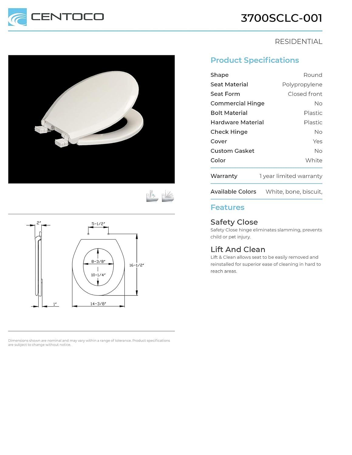 Centoco Round Toilet Seat and Lid 3700SC-001