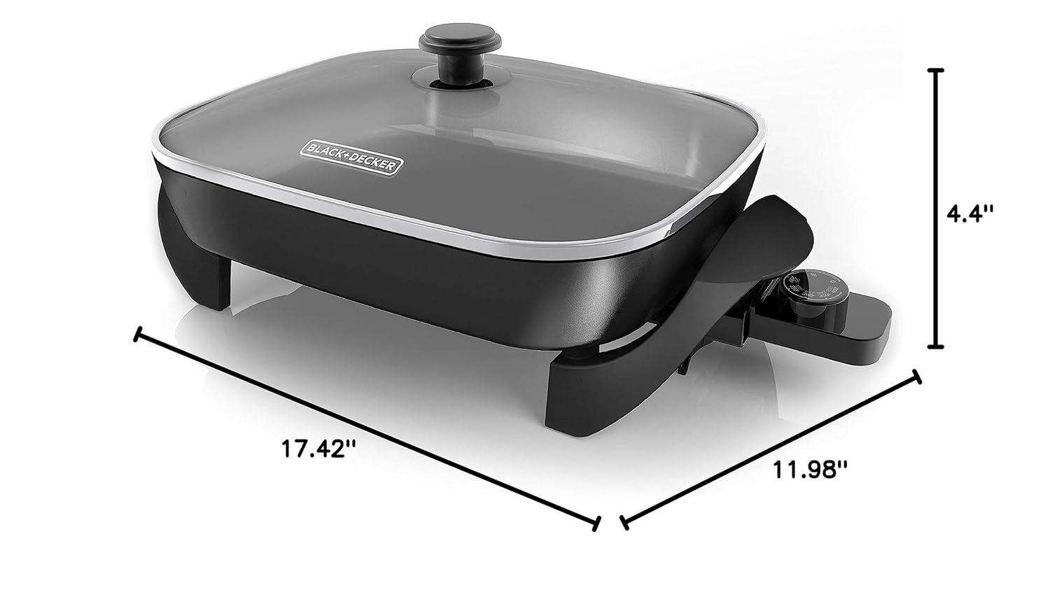Black and Silver 12" x 15" Nonstick Electric Skillet with Tempered Glass Lid