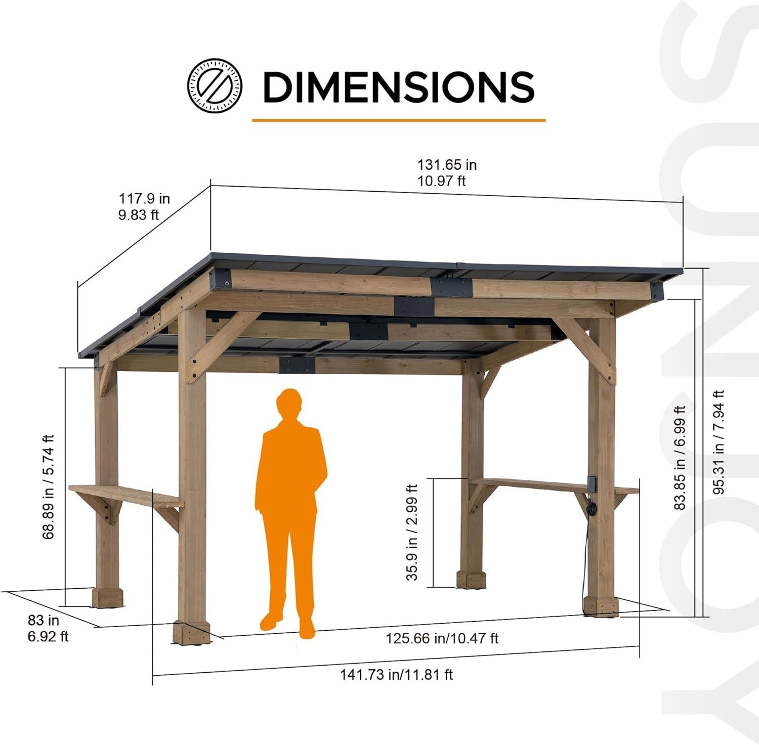 Sunjoy Wooden Grill Gazebo 10 ft. x 12 ft. Outdoor Cedar Frame BBQ Gazebo, Backyard Hot Tub Gazebo with Metal Hardtop Roof, Exclusive PowerPort and Bar Shelves