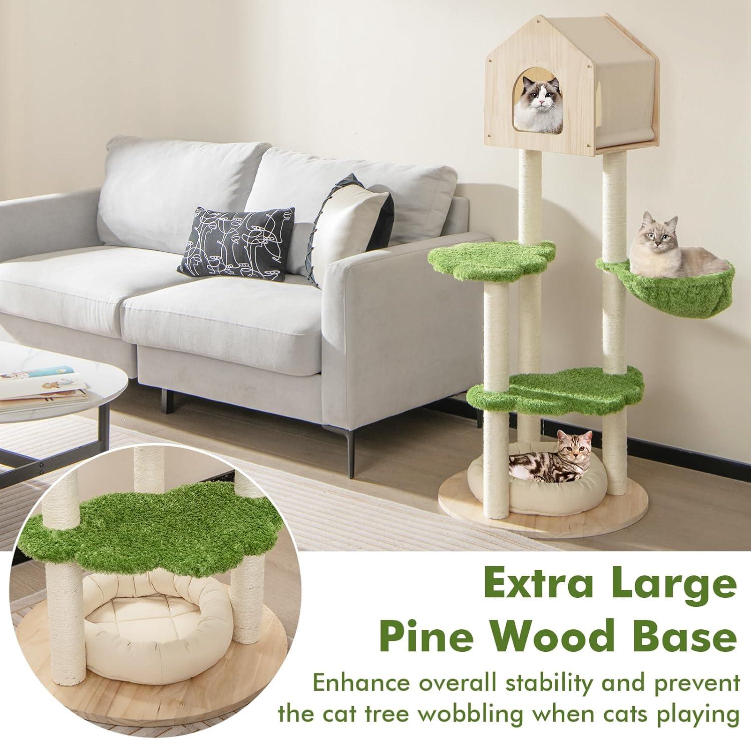 Latitude Run® Latitude Run® Wooden Cat Tree 55'' Tall Cat Climbing Stand W/ Sisal Scratching Posts Green