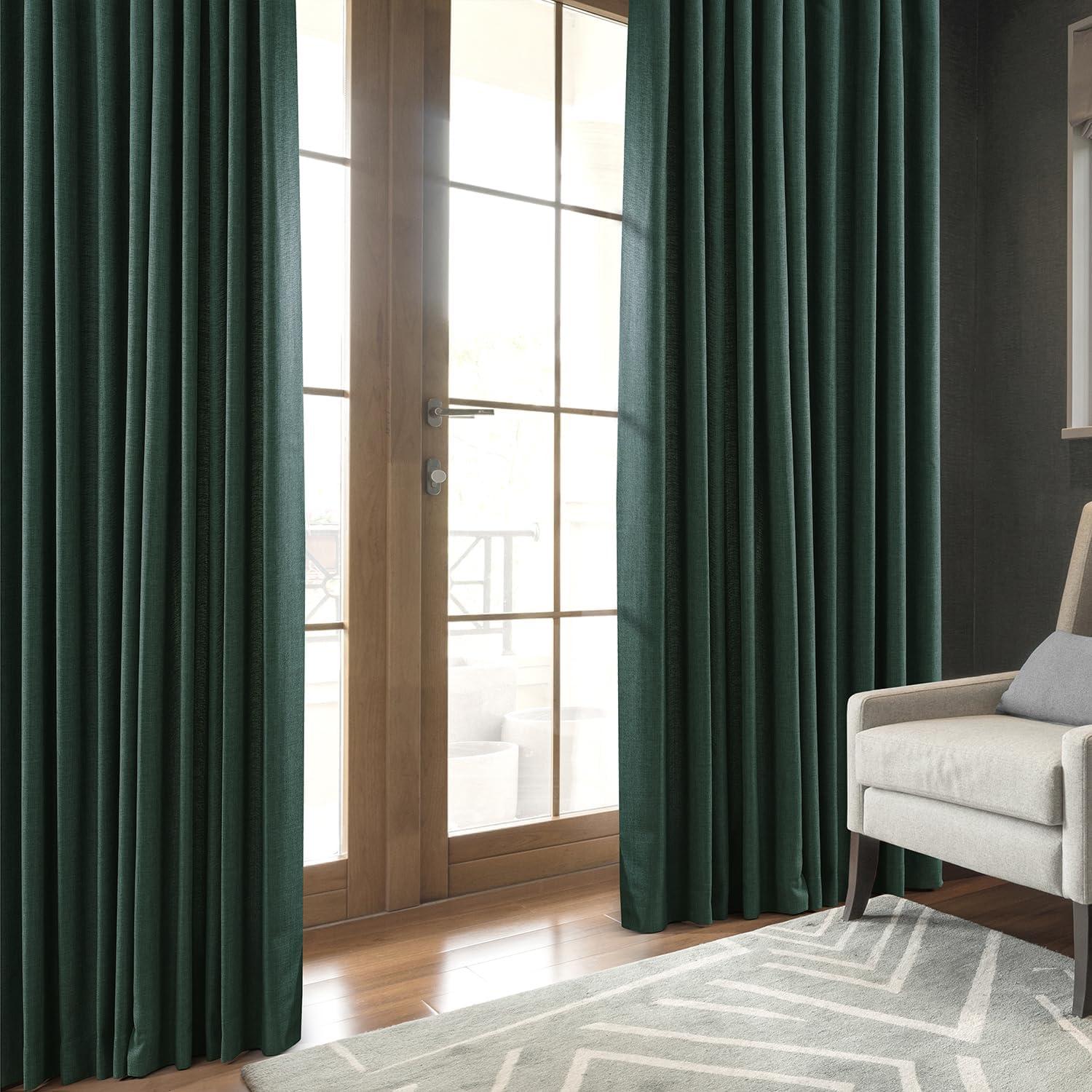 HPD Half Price Drapes Empire Green Italian Faux Linen Room Darkening Curtains with Rod Pocket - 1 Panel - Window Curtains for Living Room & Curtains for Bedroom, 50W X 108L