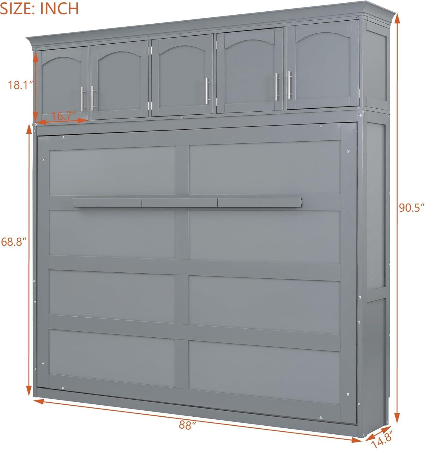 Gray Queen Size Murphy Bed with Storage Cabinets