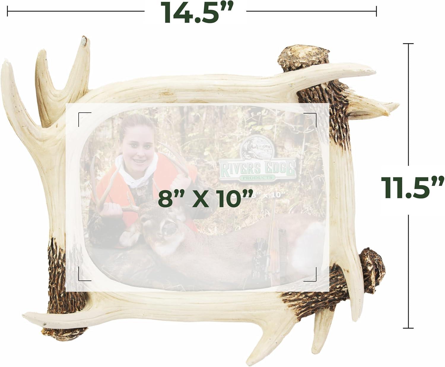 Rivers Edge Products 8x10 Picture Frame, Rustic Poly Resin Photo Frame for Hunting and Outdoors, Tabletop, Includes Glass Insert, Antler