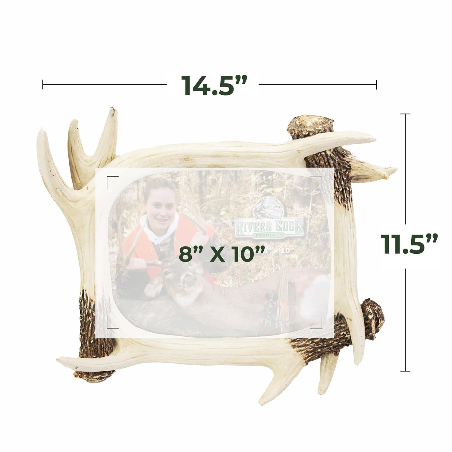 Rivers Edge Products 8x10 Picture Frame, Rustic Poly Resin Photo Frame for Hunting and Outdoors, Tabletop, Includes Glass Insert, Antler