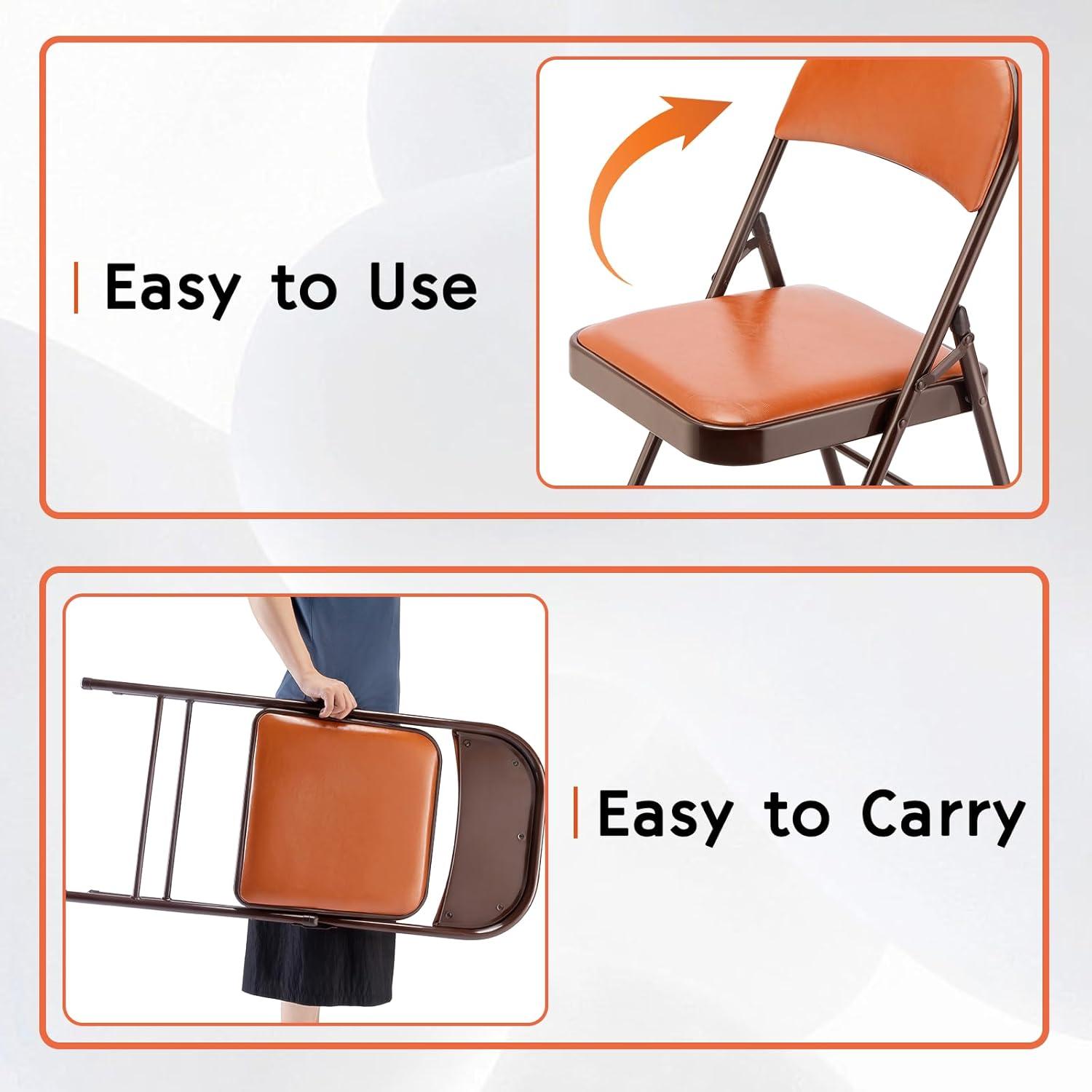 SKOK 4 Pack Padded Folding Chairs with Upholstered Cushion & Back, Padded Seats for Indoor & Outdoor, Portable Stackable Commercial Foldable Chairs with Metal Frame for Events, Wedding Party