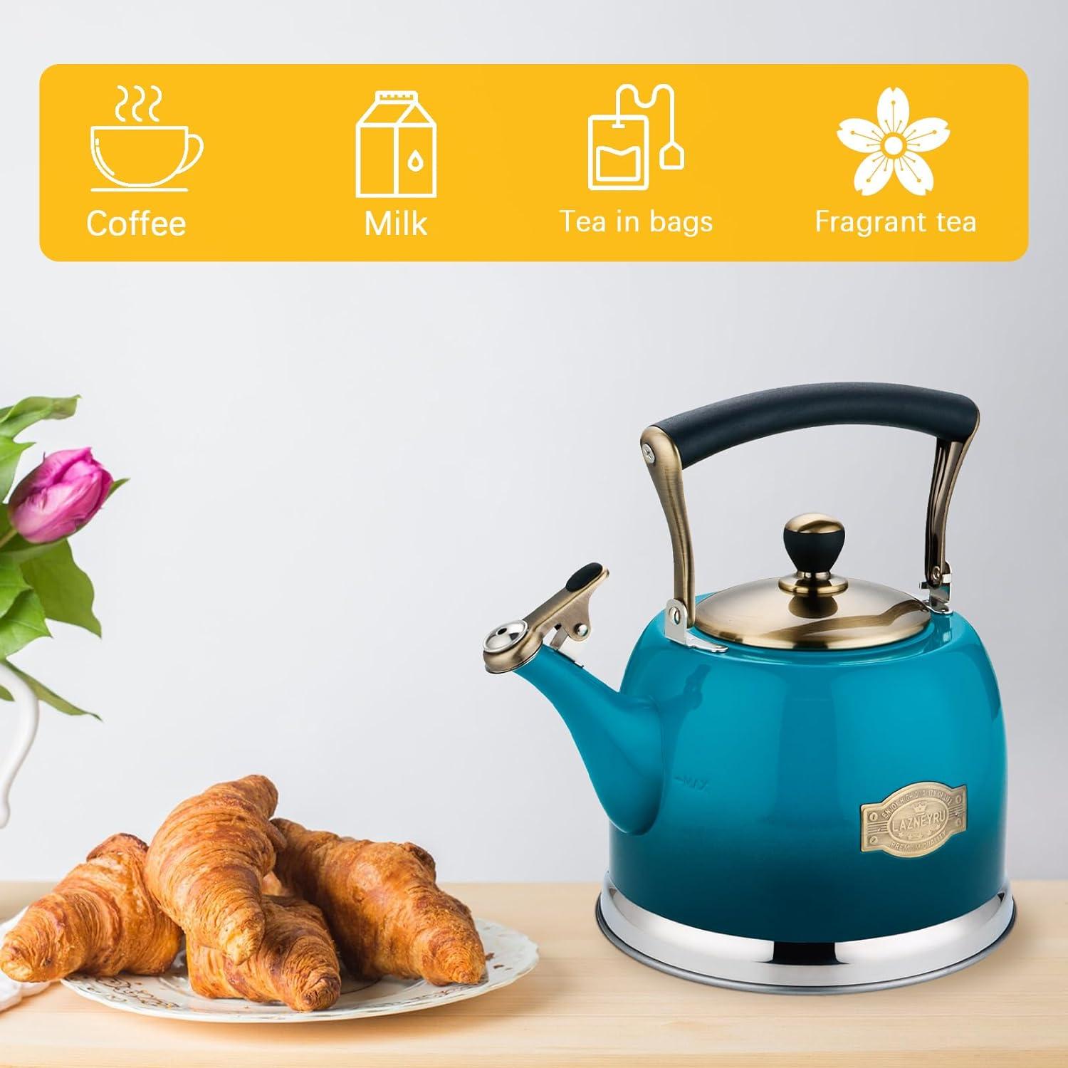 3-Quart Teal Stainless Steel Whistling Tea Kettle