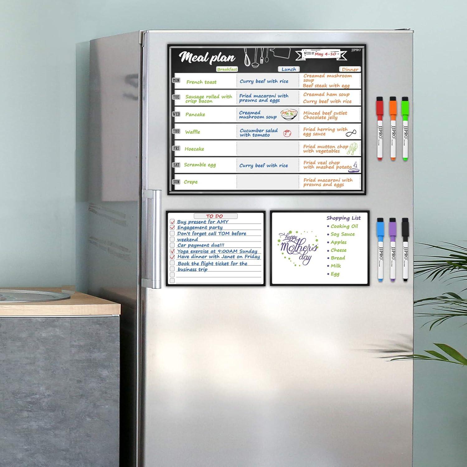 Magnetic Meal Planning Whiteboard - 14.5x11" Weekly Menu Board for Fridge - 7.5?x5.5" Notes - 7.5"x5.5" Whiteboard for Kitchen Refrigerator - 6 Colors whiteboard Markers Included.