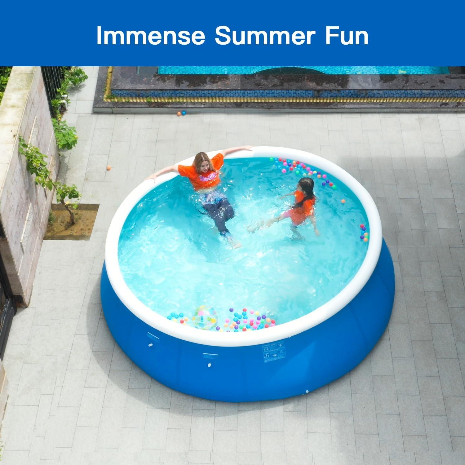 10ft Blue Round Inflatable Above Ground Pool with Filter