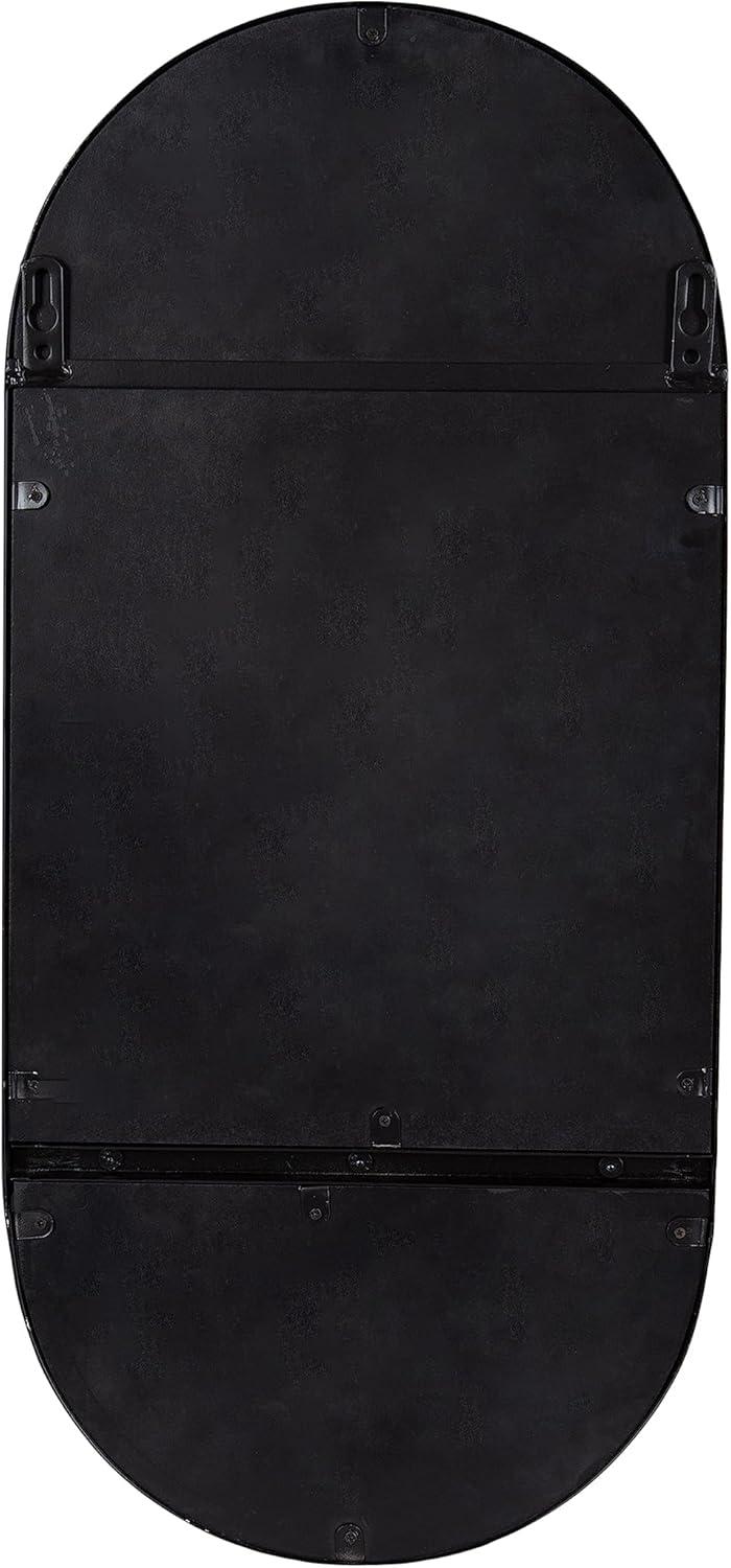11"x25" Estero KD Metal Wall Mirror with Shelf Black - Kate & Laurel All Things Decor: Oval, Mid-Century Modern