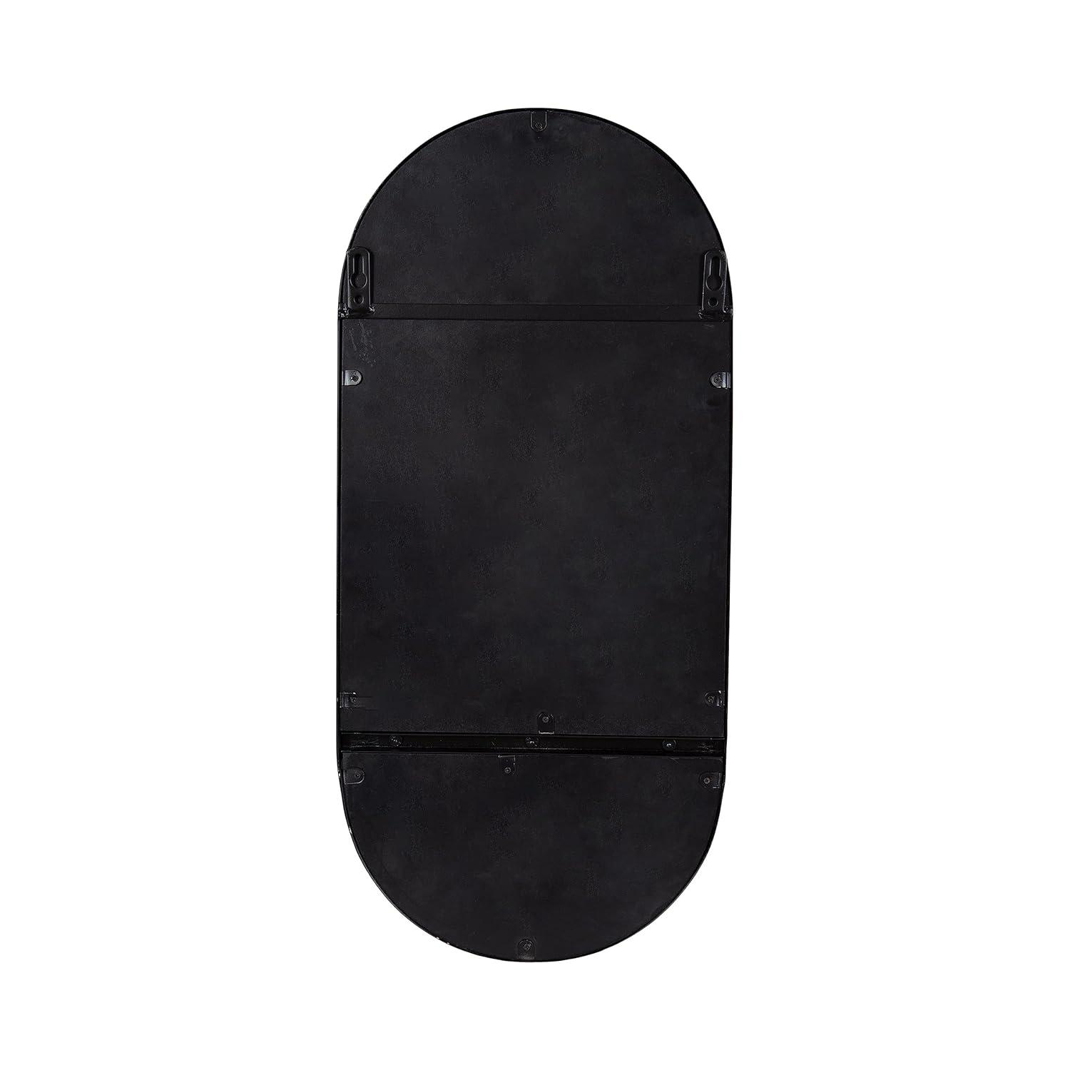 11"x25" Estero KD Metal Wall Mirror with Shelf Black - Kate & Laurel All Things Decor: Oval, Mid-Century Modern