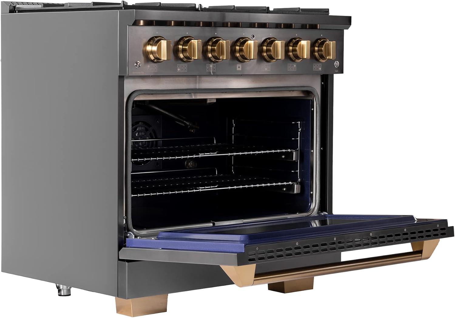 36 in. 5.2 cu. ft. Dual Fuel Range Natural Gas Sealed Burners Titanium Stainless