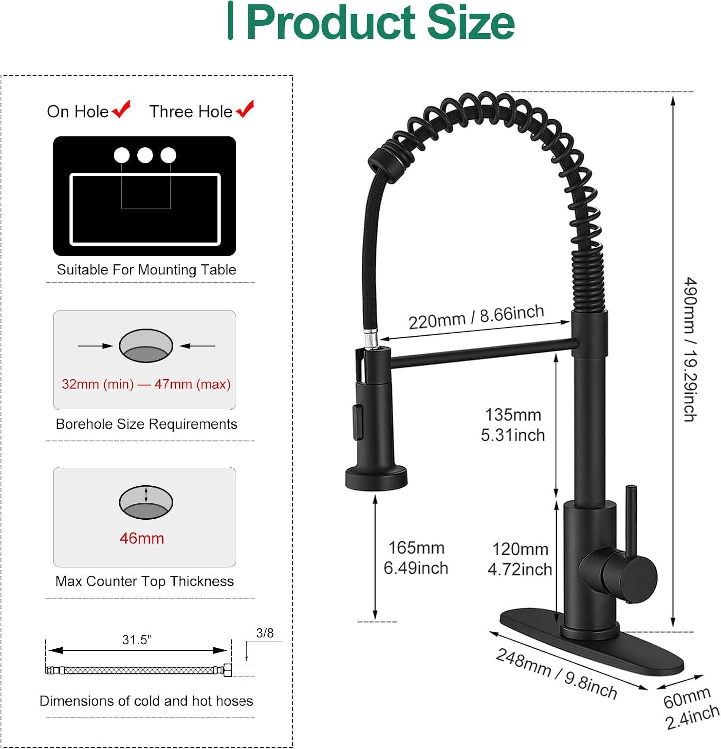 Matte Black Stainless Steel Pull Down Kitchen Faucet with Spray