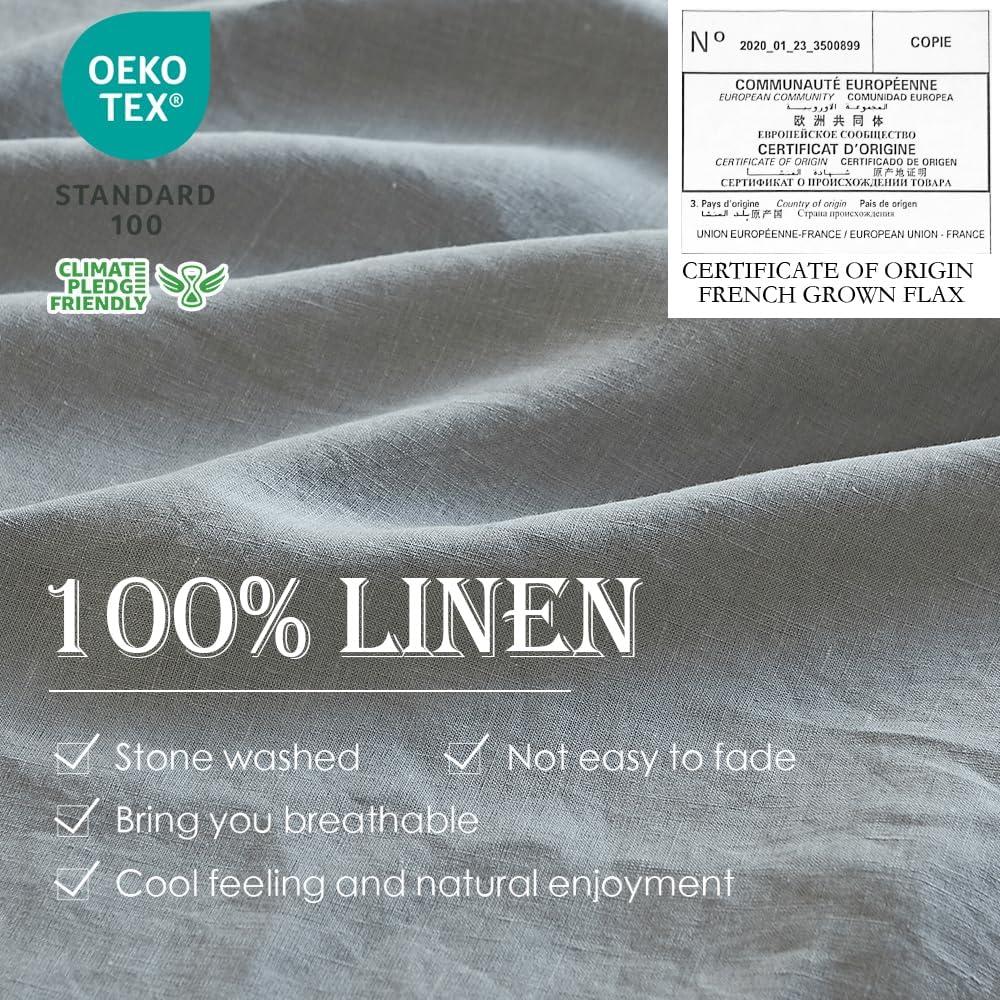 Simple&Opulence 100% Linen Duvet Cover Set with Washed-French Flax-2 Pieces Solid Color Basic Style Bedding Set-Breathable Soft Comforter Cover with 1 Pillowsham(Twin,Linen)