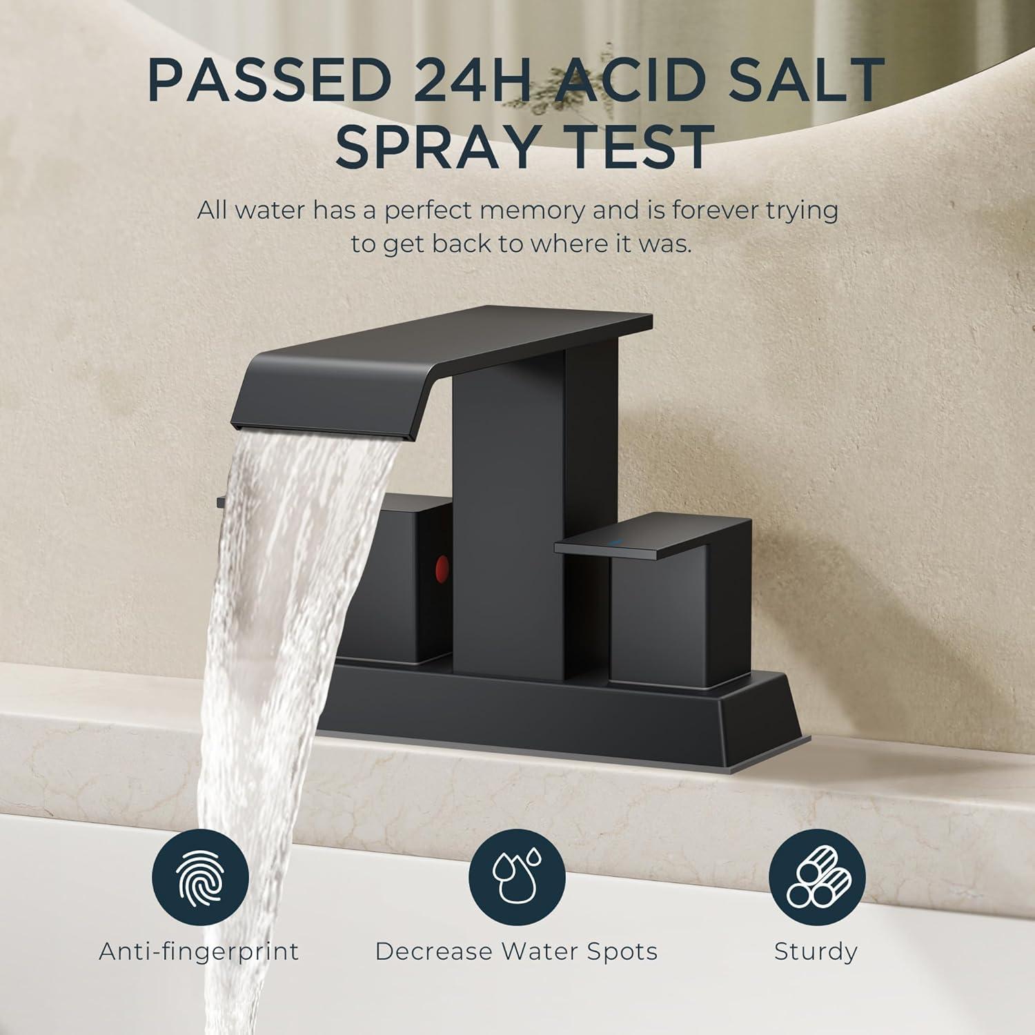 Matte Black Ceramic Disc Double Handle Bathroom Faucet with Pop-Up Drain Kit