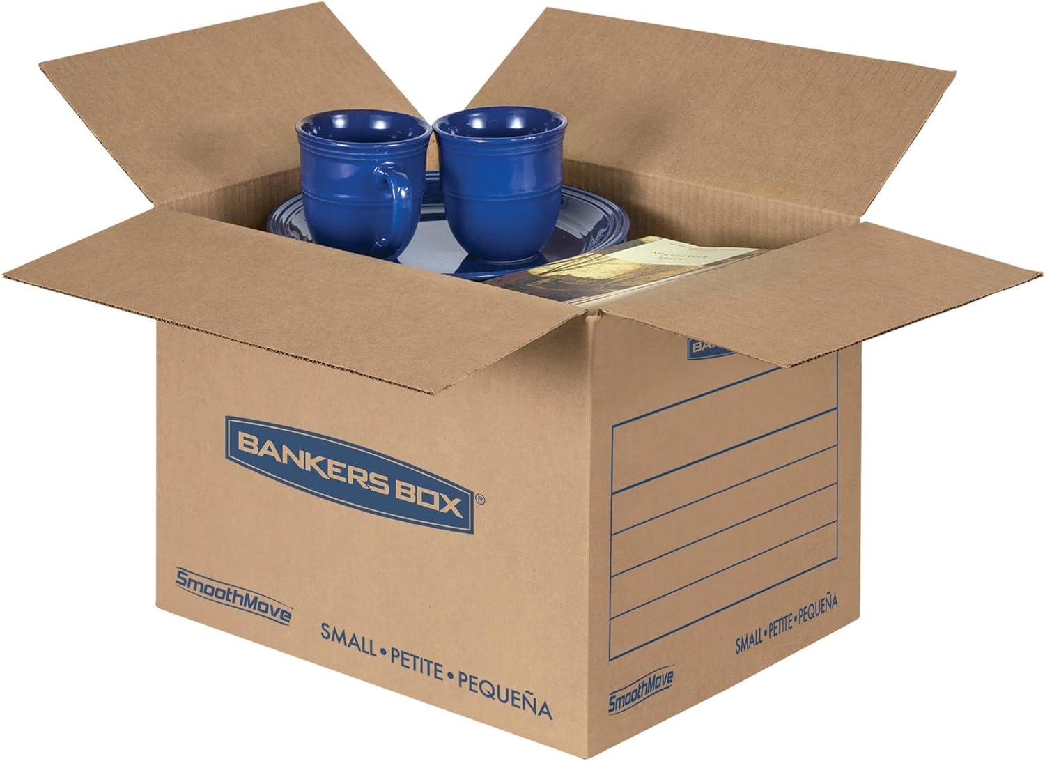 SmoothMove Basic Moving Boxes, Small Internal Dimensions: 12" Width x 16" Depth x 12" Height - External Dimensions: 12.3" Width x 16.5" Depth x 12.6" Height - Heavy Duty - Corrugated - Kraft, Black