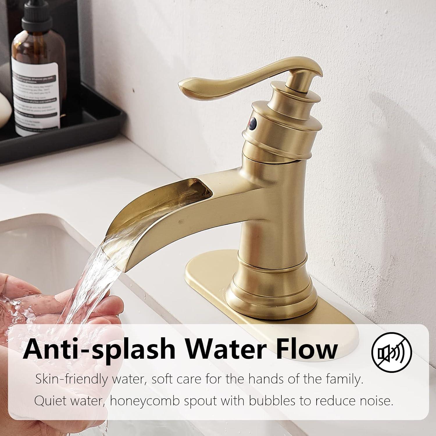 Brushed Gold Waterfall Single Handle Bathroom Faucet