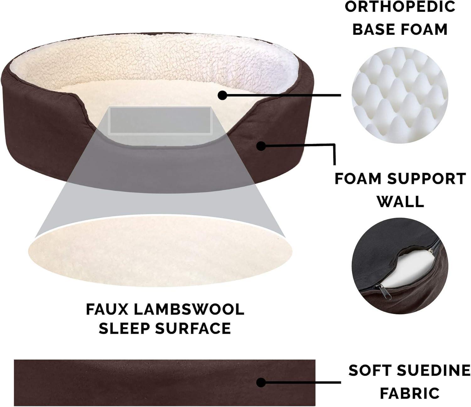 FurHaven Faux Sherpa & Suede Oval Dog Bed