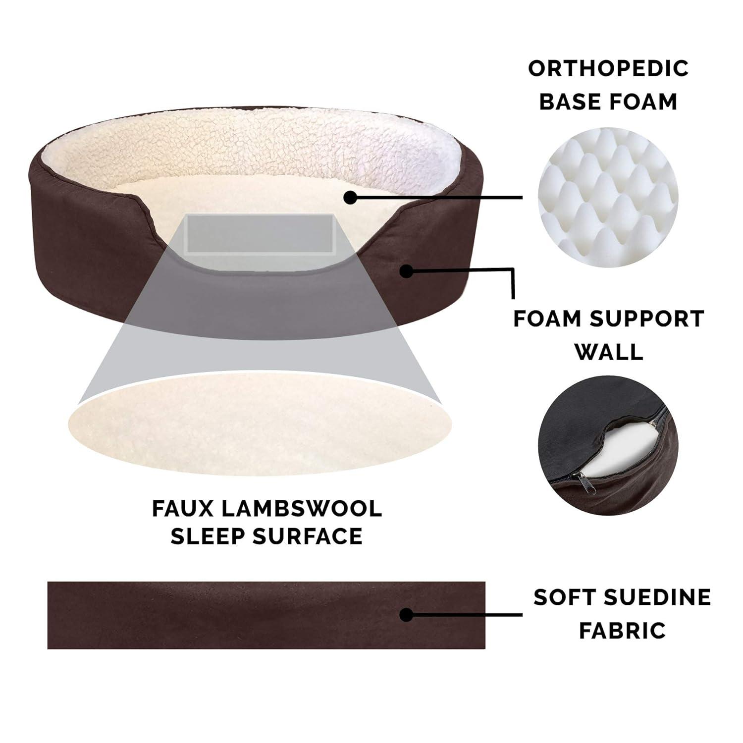 FurHaven Faux Sherpa & Suede Oval Dog Bed