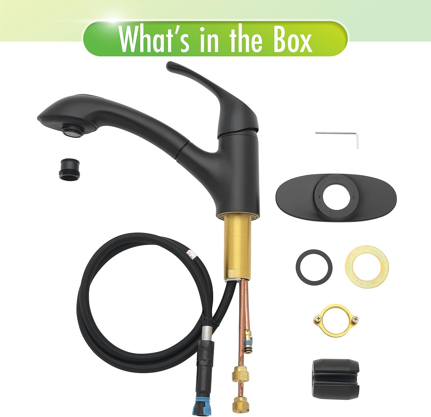 Homewerks Single Handle Pull Out Laundry Faucet 1 or 3 Hole Installation with Deckplate, Universal Install, Utility Kitchen Sink or Laundry Tub, Garden Hose Adapter, Matte Black (903 U425MB)