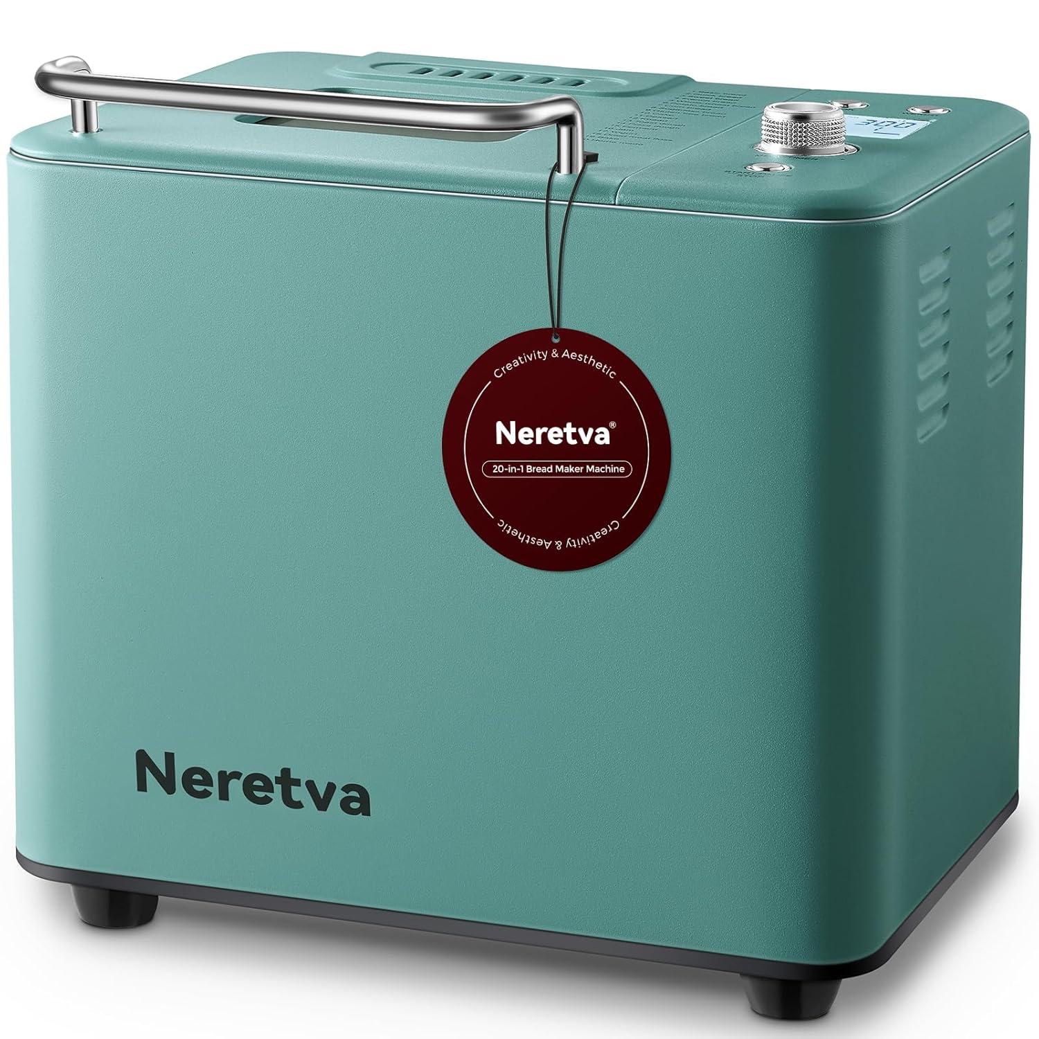 Neretva Bread Maker, 20-in-1 Automatic Bread Machine with Dual Heaters, 2LB Ceramic Pan, Stainless Steel, Green