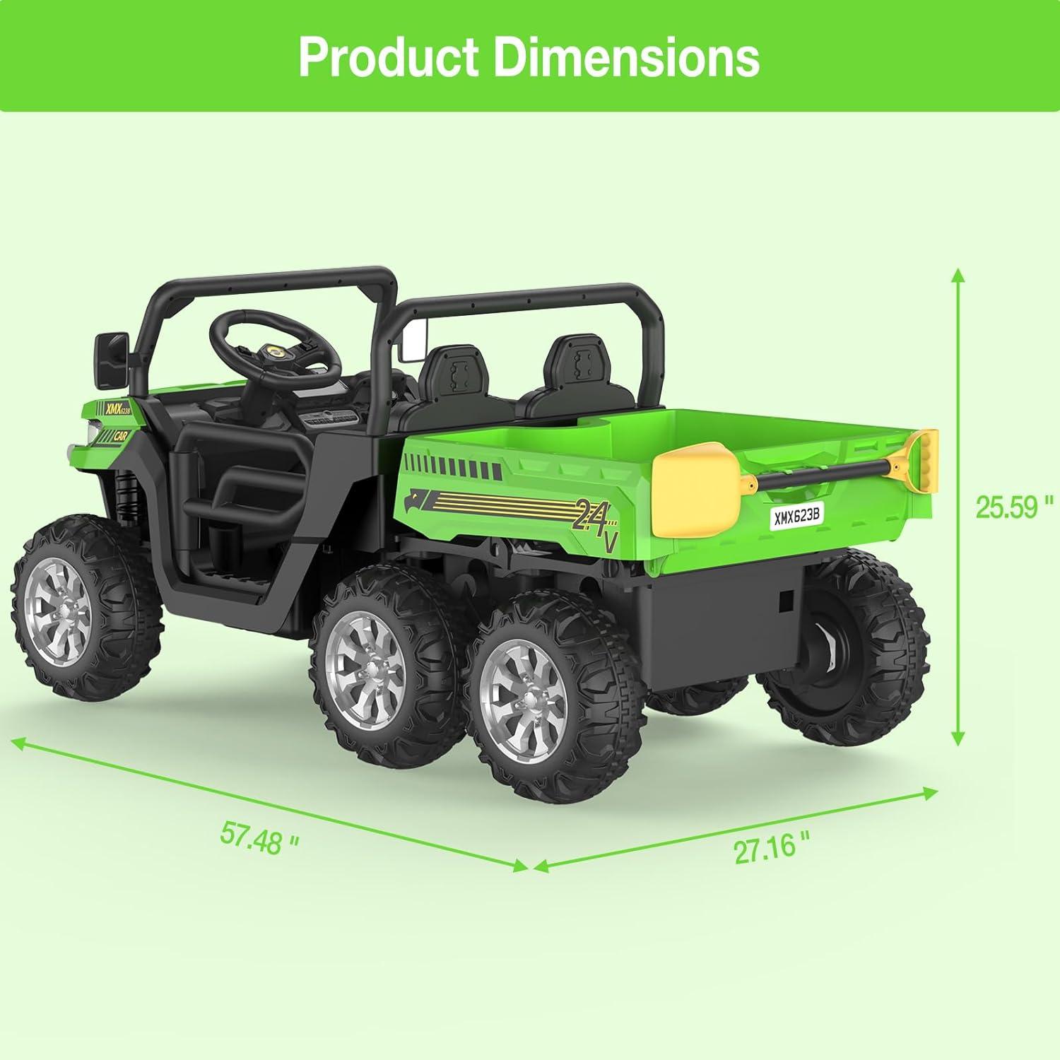 Green 24V 6-Wheeler Kids Ride-On Utility Vehicle