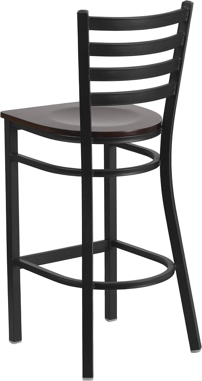 Flash Furniture HERCULES Series Black Ladder Back Metal Restaurant Barstool - Wood Seat Multiple Colors