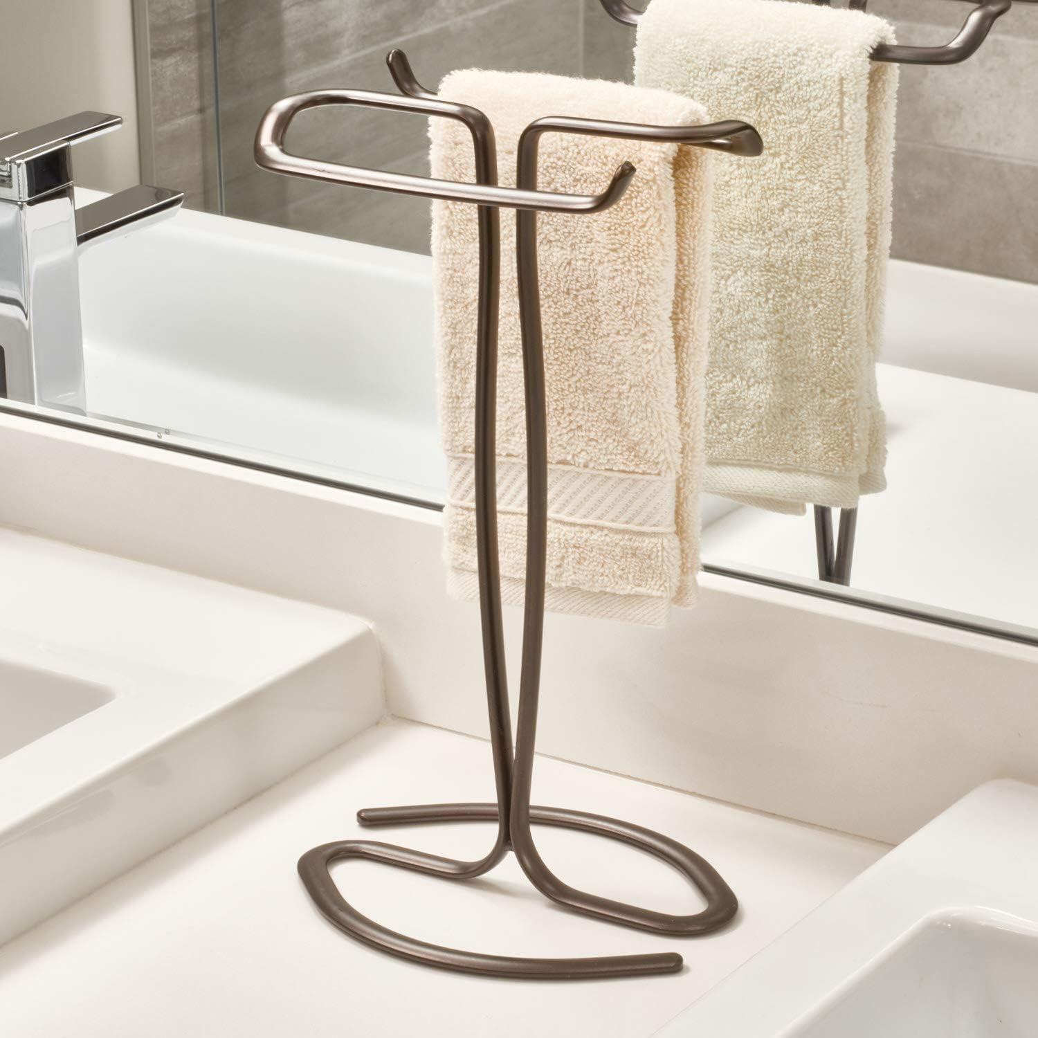 Axis Metal Hand Towel Holder Bronze - iDESIGN: Steel Bathroom Rack, 6.3" Height, Towel Stand for Vanity