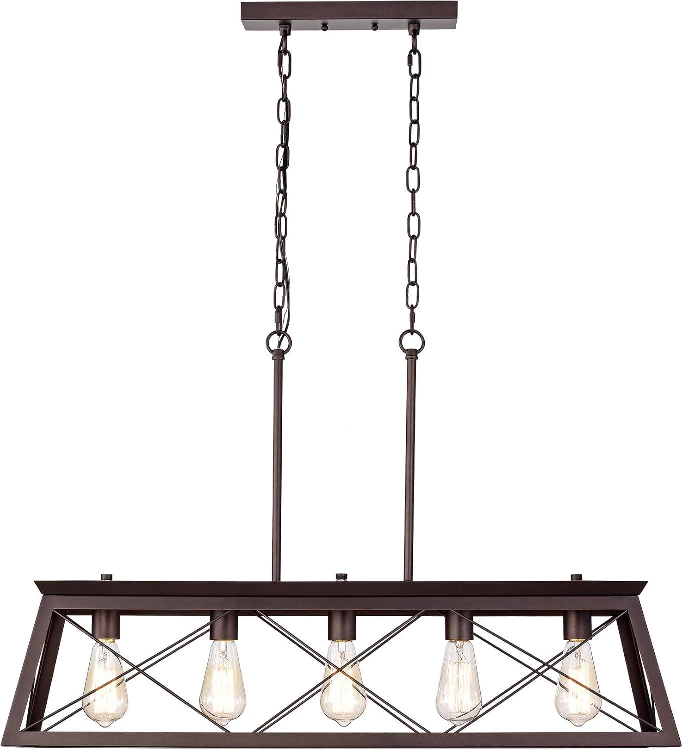 Progress Lighting Briarwood 5-Light Linear Chandelier, Antique Bronze, Faux-Painted Wood Enclosure