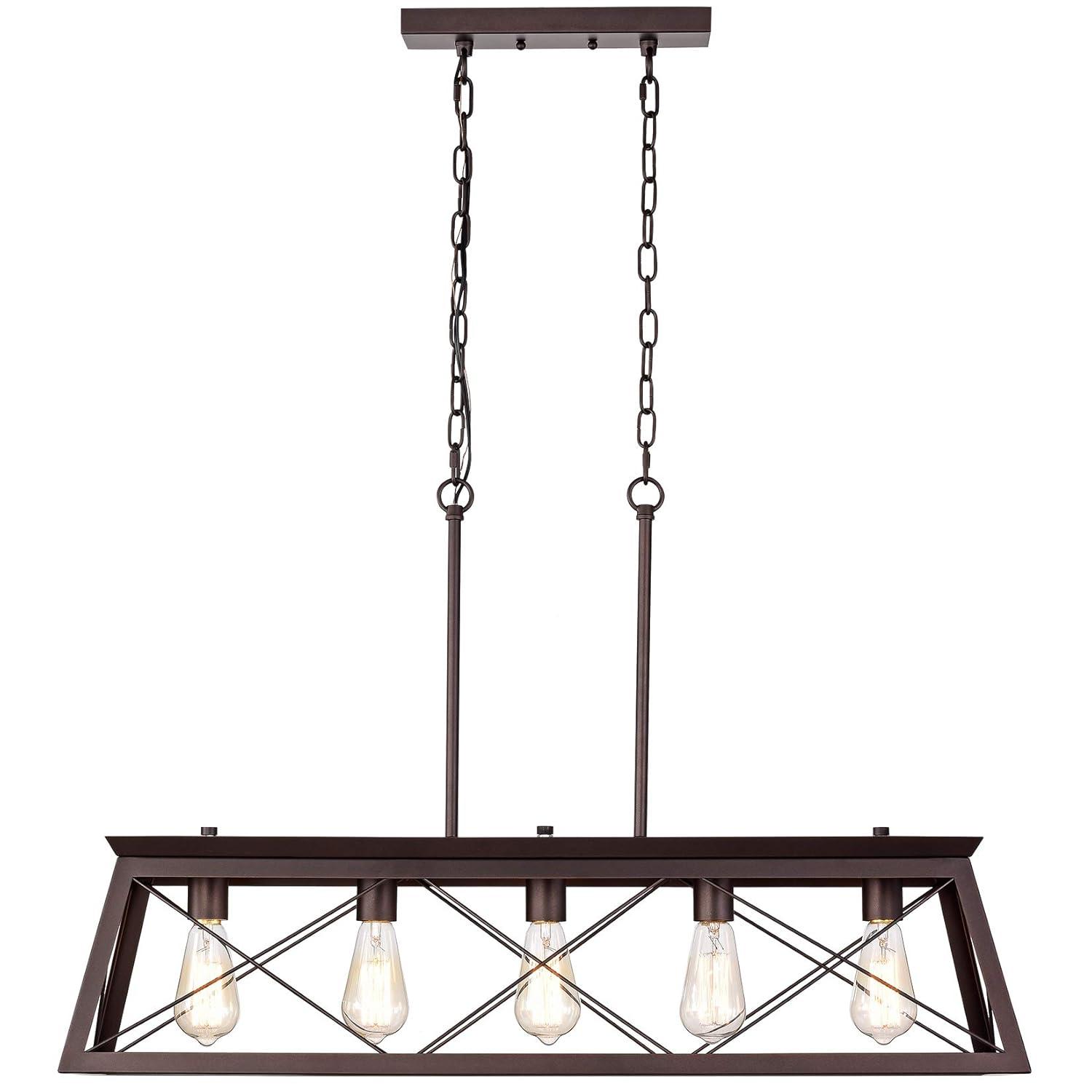 Progress Lighting Briarwood 5-Light Linear Chandelier, Antique Bronze, Faux-Painted Wood Enclosure