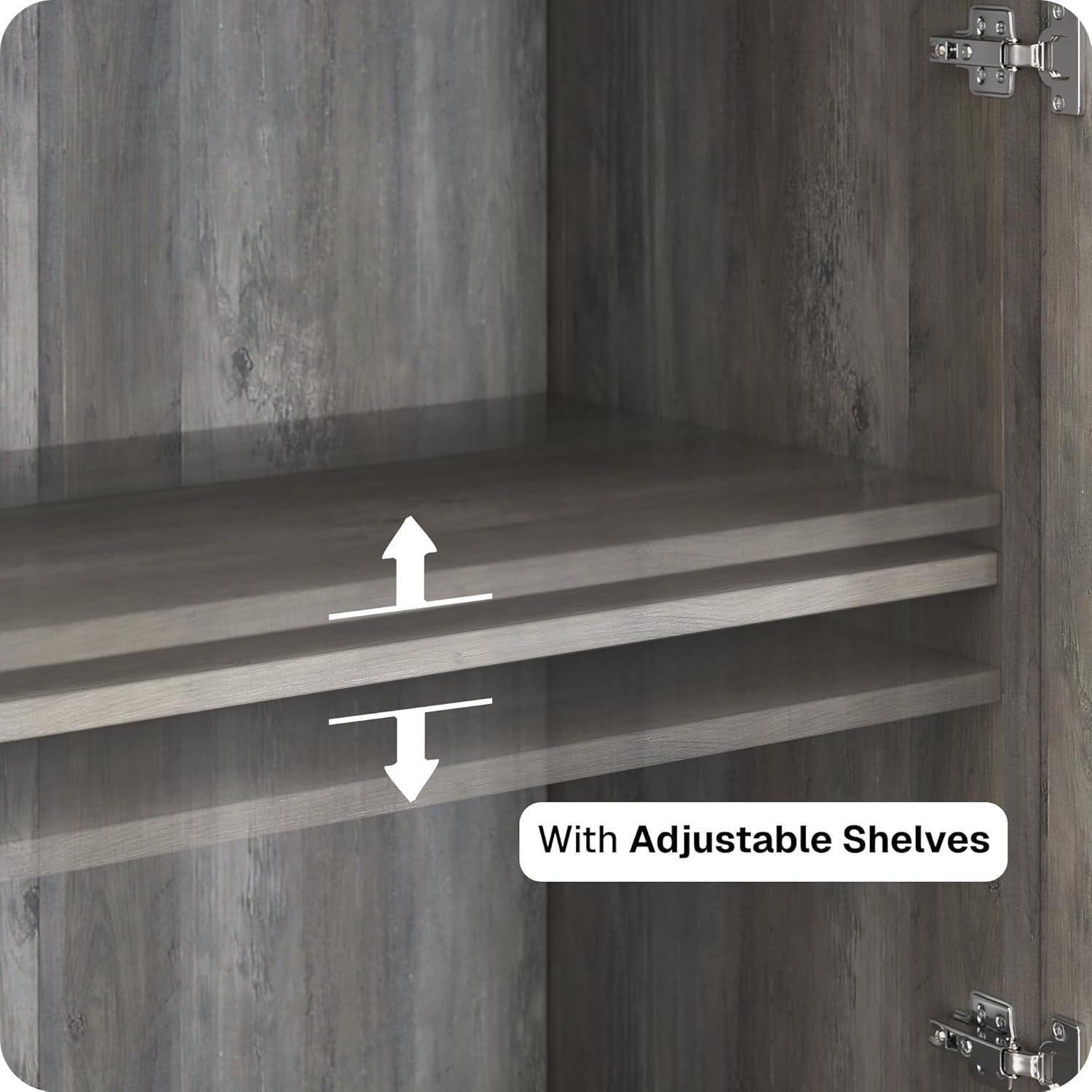 BELLEZE Sideboard Buffet Cabinet, Modern Wood Glass-Buffet-Sideboard with Storage, Console Table for Kitchen, Dinning Room, Living Room, Hallway, or Entrance - Brixston (Grey)