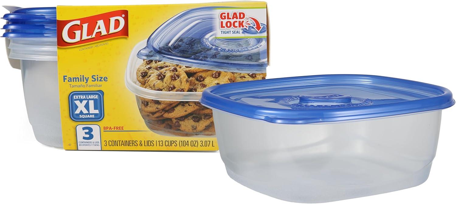 Glad 6337125 104 oz Food Storage Container, Clear - Pack of 3