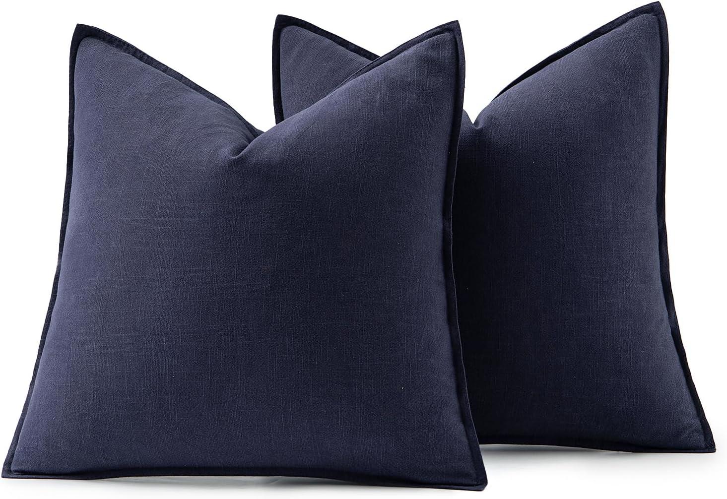 MIULEE Pack of 2 Decorative Linen Pillow Covers 20x20 Inch Navy Blue Farmhouse Soild Neutral Throw Pillow Covers Soft Accent Decorative Pillowcases Home Decors for Couch Sofa Bed Living Room