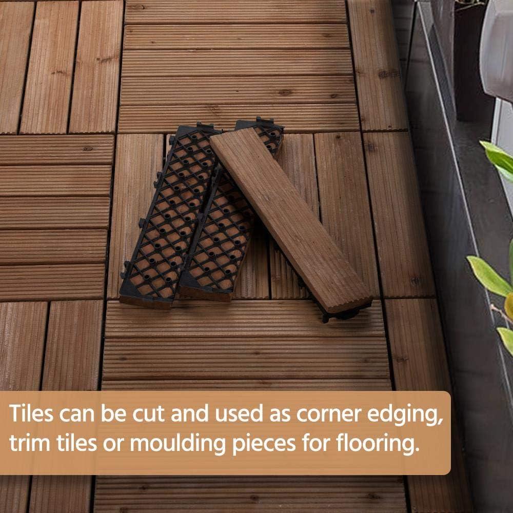 Yaheetech Pack of 27 Fir Wood Flooring Tiles Wood Plastic Interlocking Flooring Tiles Waterproof and Non-Slip, 12''x 12'', Brown