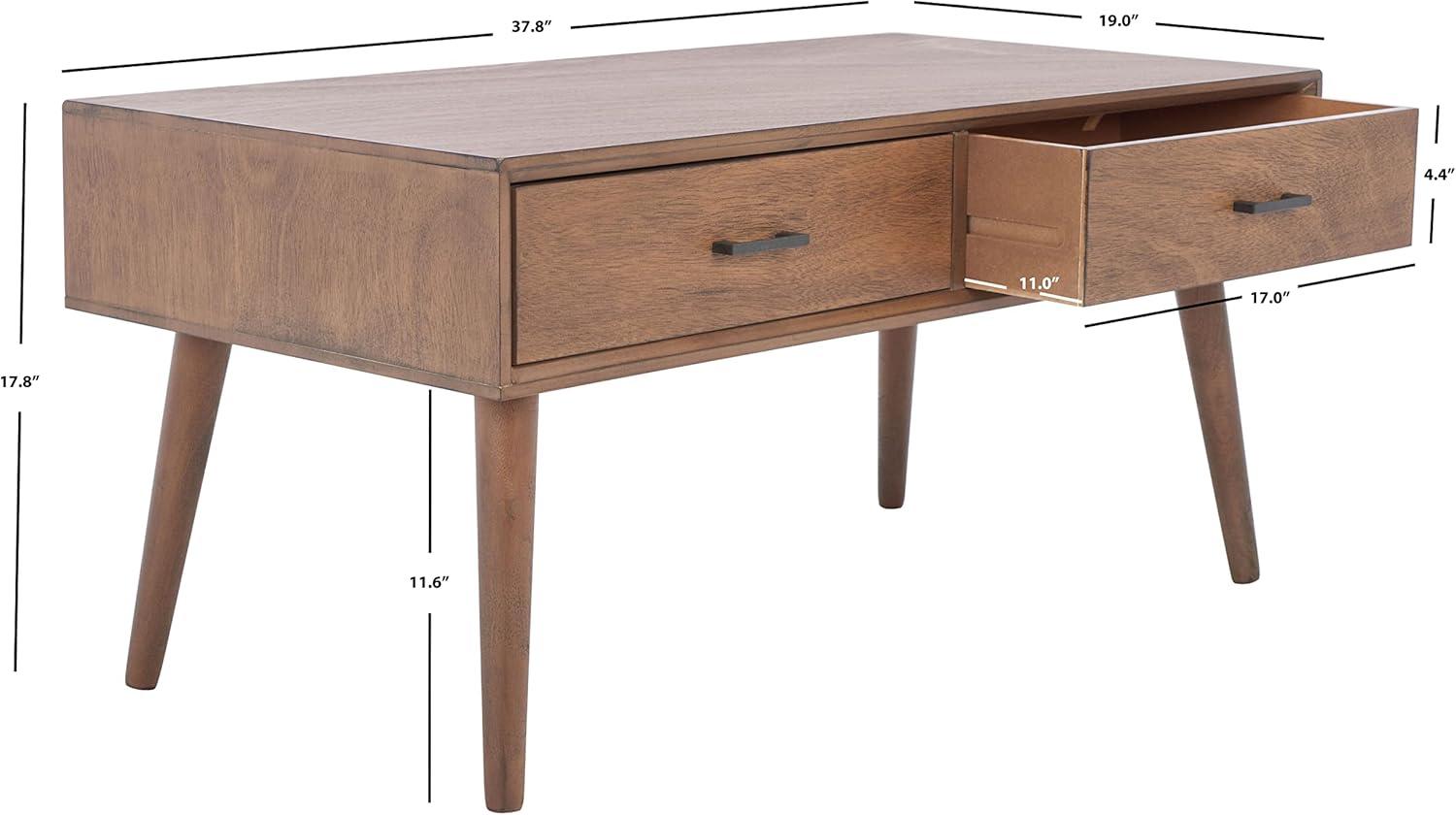 SAFAVIEH Mozart Mid-Century 2 Drawer Coffee Table, Brown