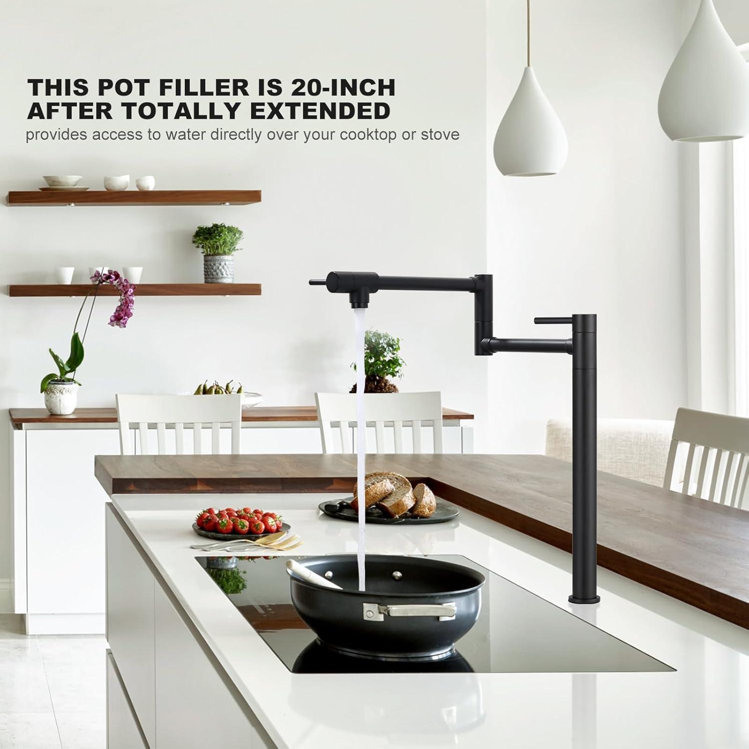 Pot Filler Faucet Wall Mount Kitchen Sink Faucet Stove Pot Filling Faucet with Double Joint Swing Arms Folding Faucet, Solid Brass Material, Lead-Free, Single Hole, Brushed Gold